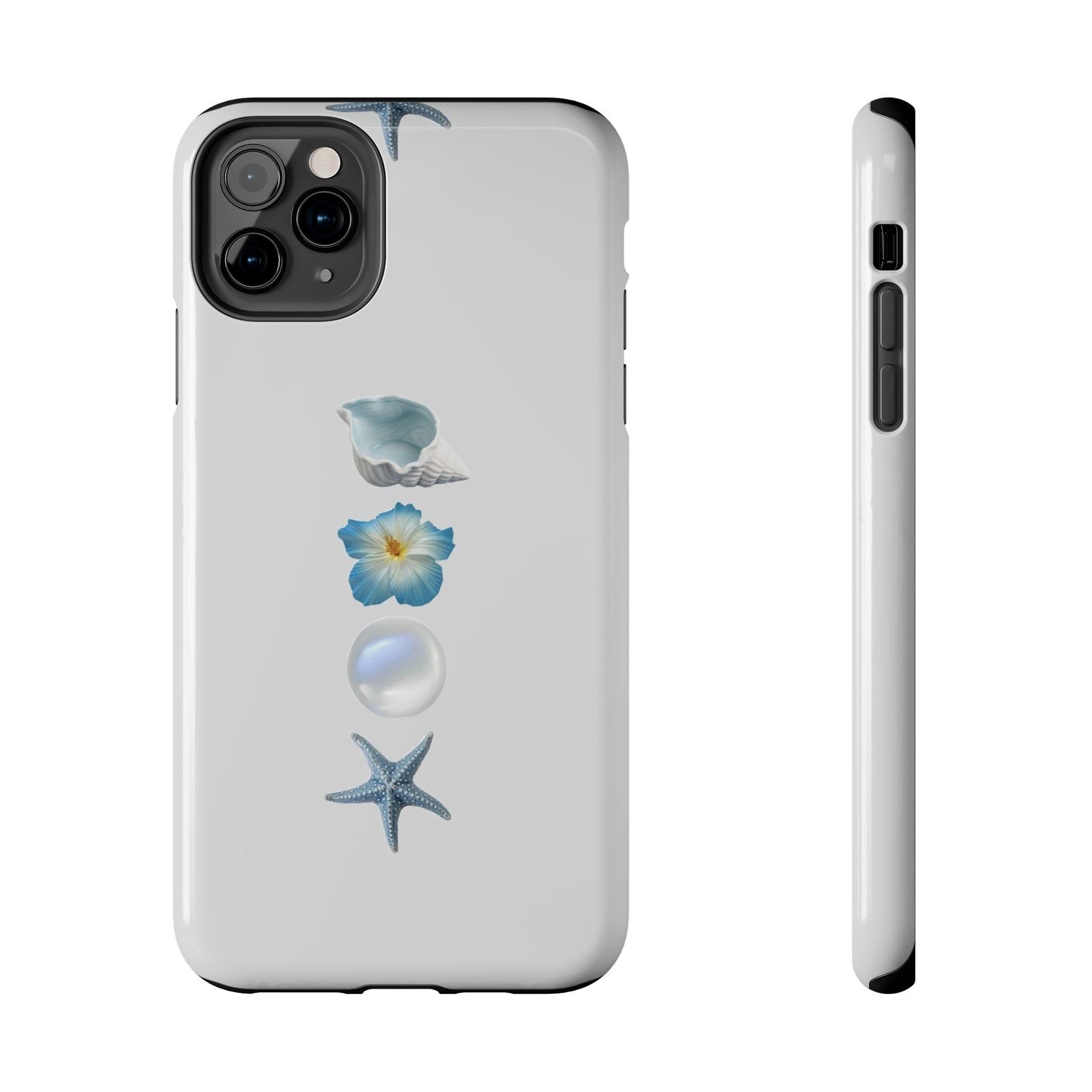Ocean-Inspired Tough Phone Cases - Coastal Design with Shells and Pearls