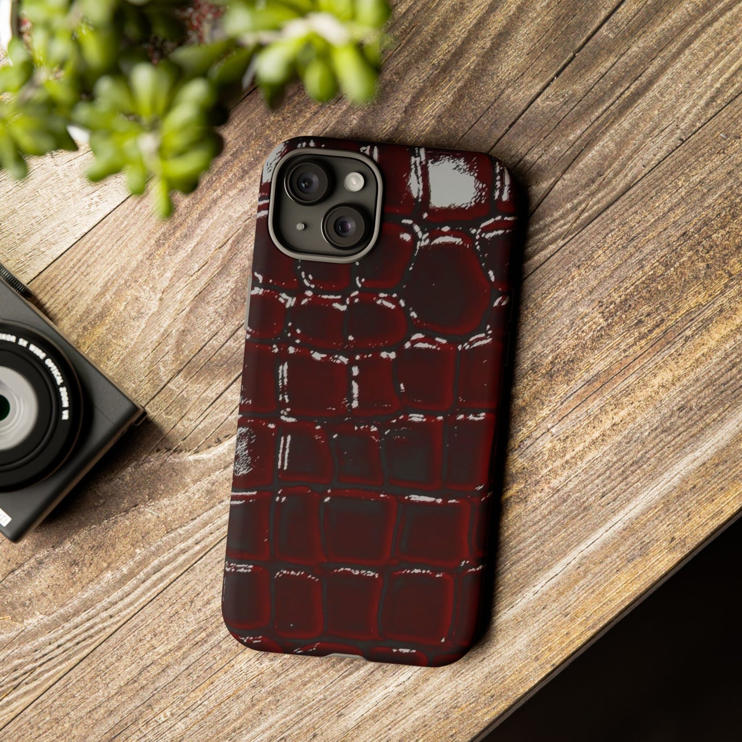 Croc Embossed Burgundy Tough Phone Case