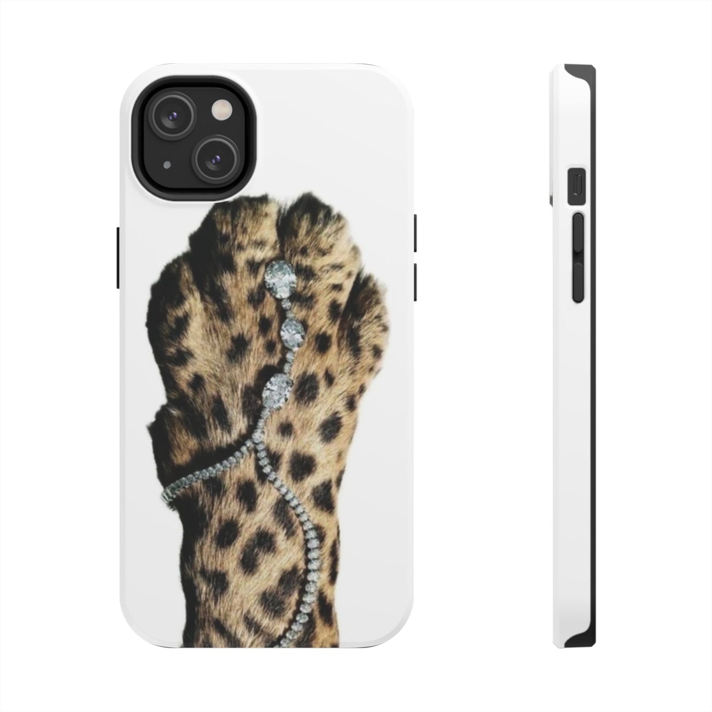 Stylish Leopard Print Tough Phone Case with Diamond Accessories