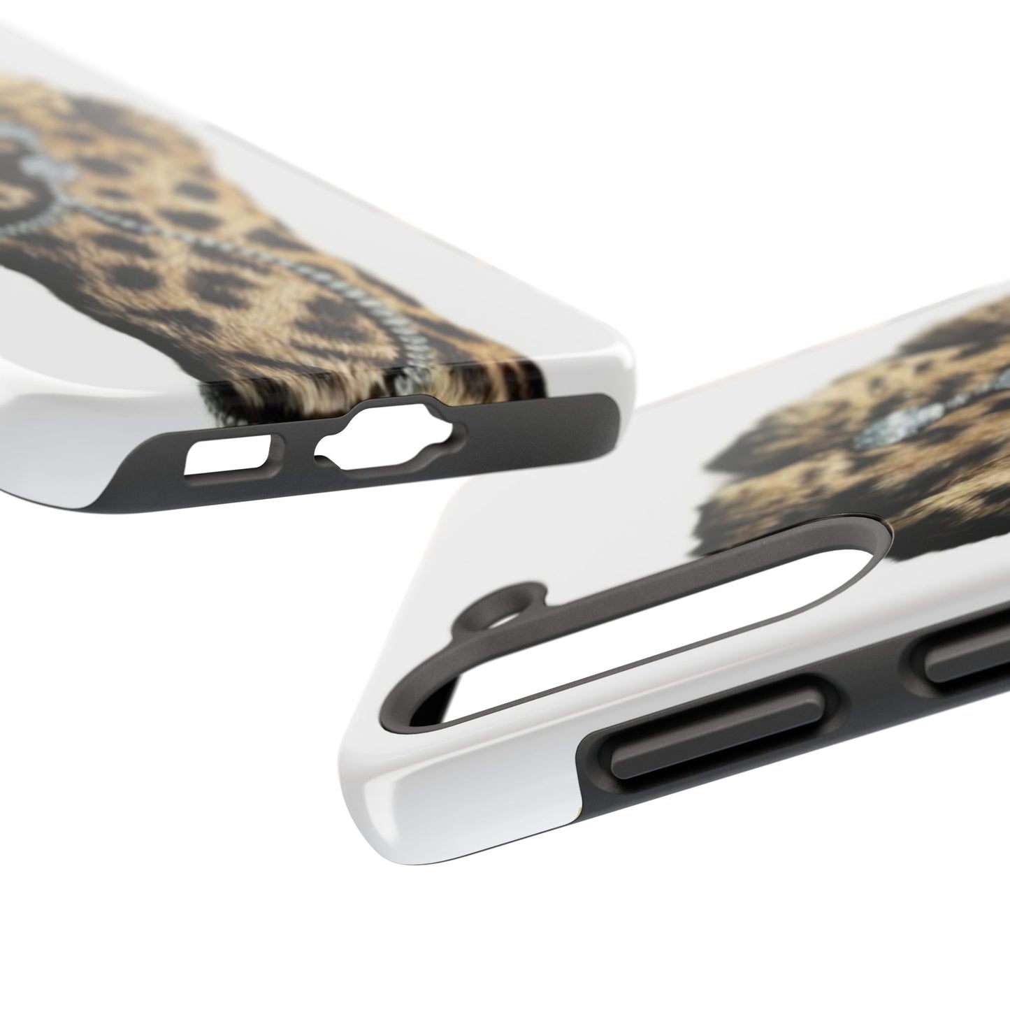 Stylish Leopard Print Tough Phone Case with Diamond Accessories