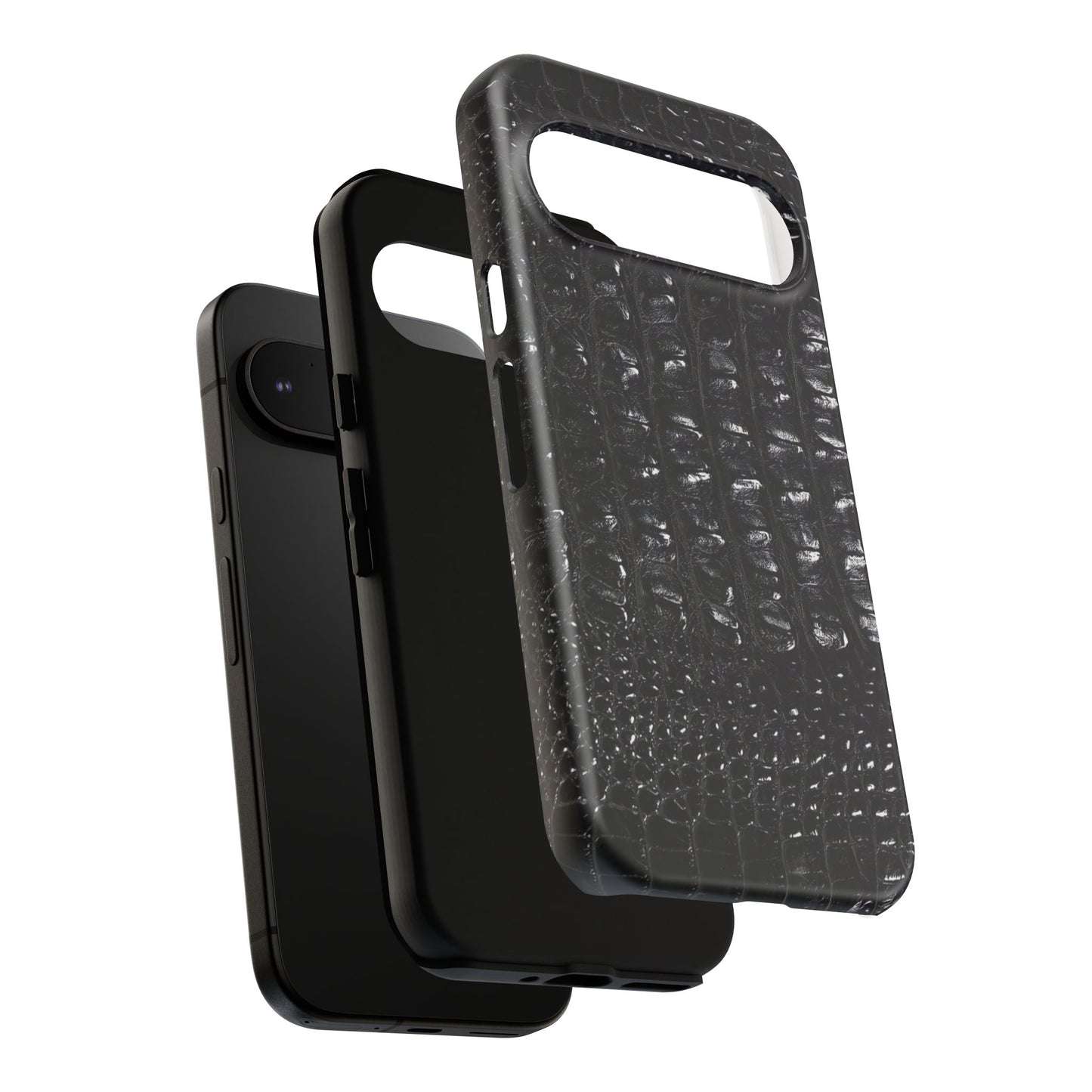 Black Croc Texture Tough Phone Case — Rugged Protective iPhone Cover