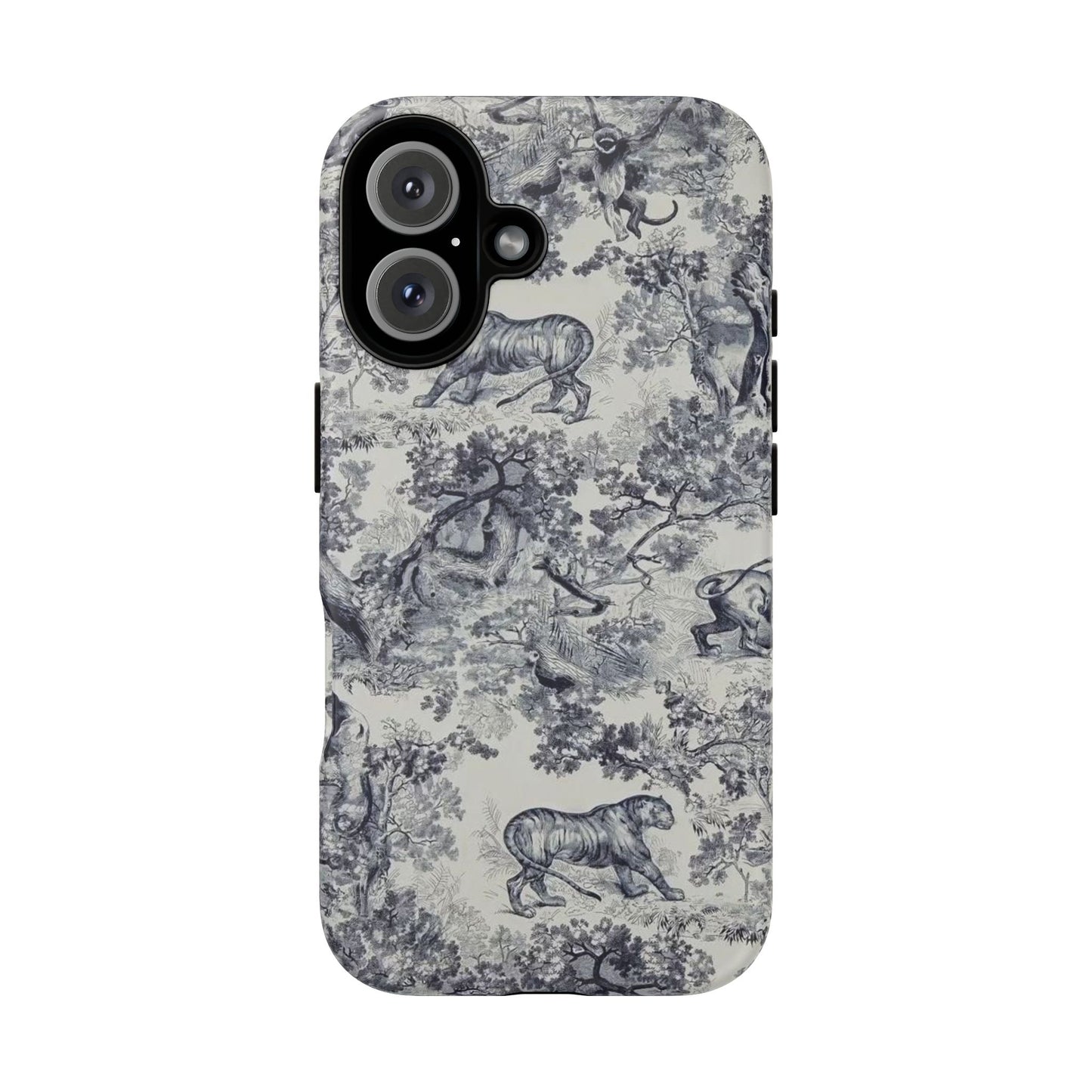 Toile Safari Phone Case — Vintage Tiger & Jungle Pattern Protective Tough Case