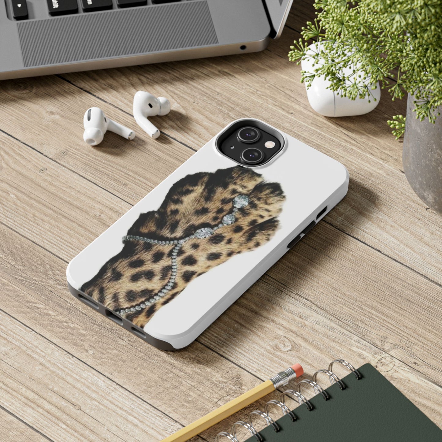Stylish Leopard Print Tough Phone Case with Diamond Accessories