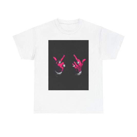 Unisex Heavy Cotton Tee with Bold Hand Gesture Graphic, Casual Wear, Unique Gift, Street Style, Everyday Fashion, Statement Tee