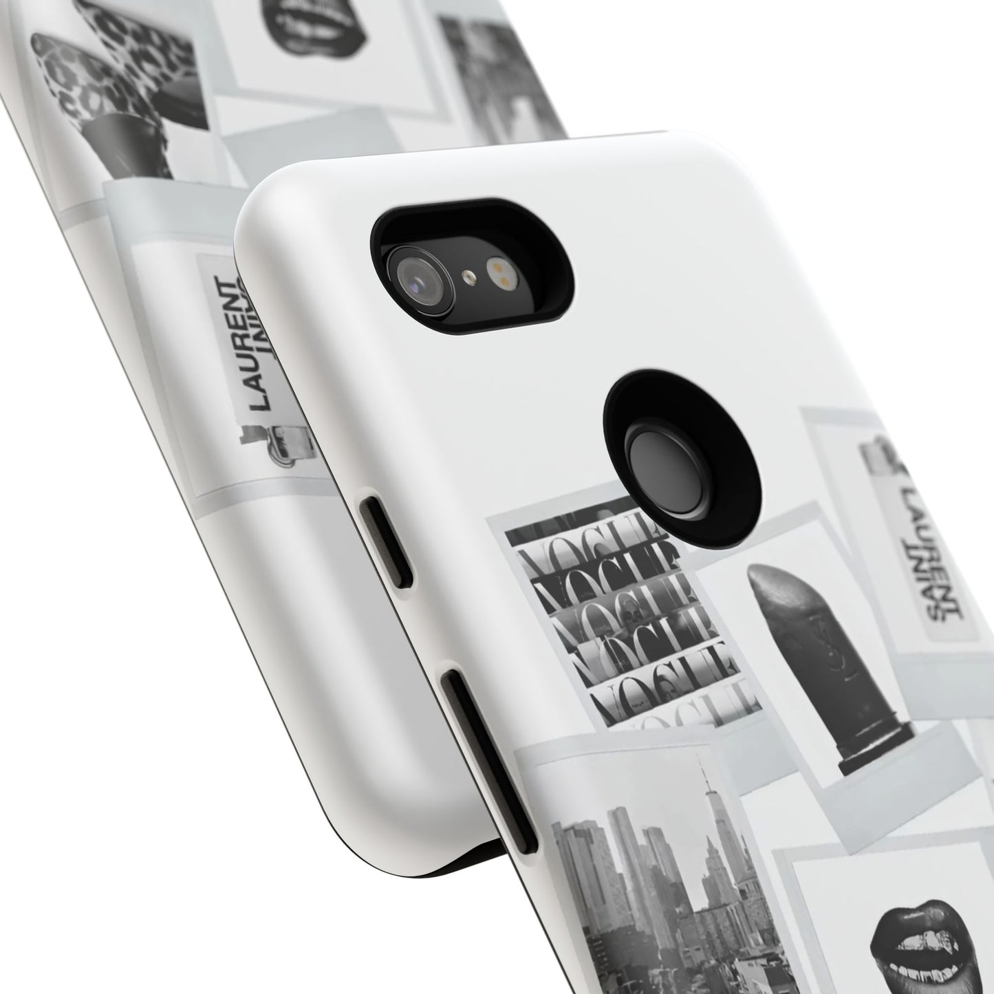Phone Case — Black & White Polaroid Collage (City, Fashion, Lipstick)