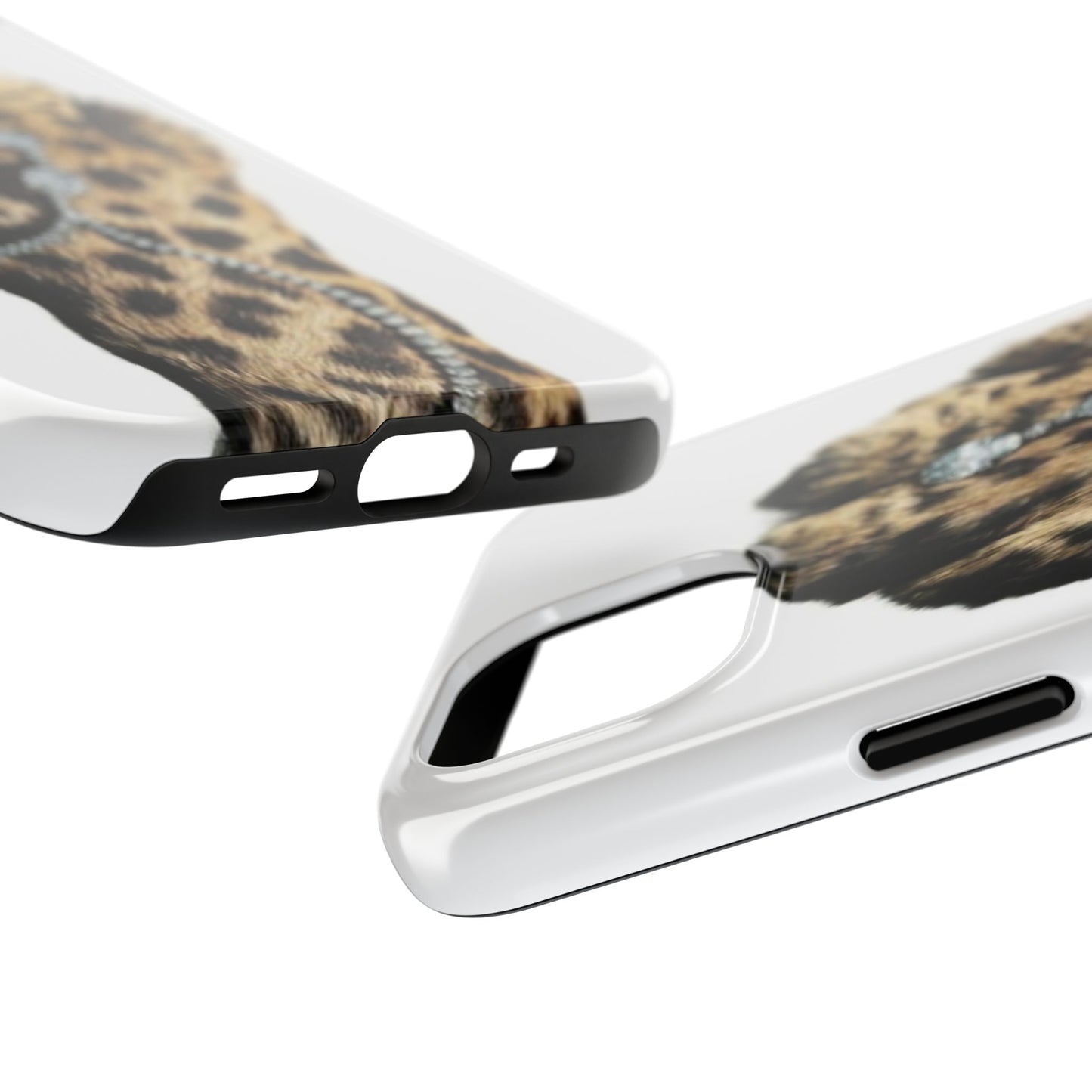 Stylish Leopard Print Tough Phone Case with Diamond Accessories