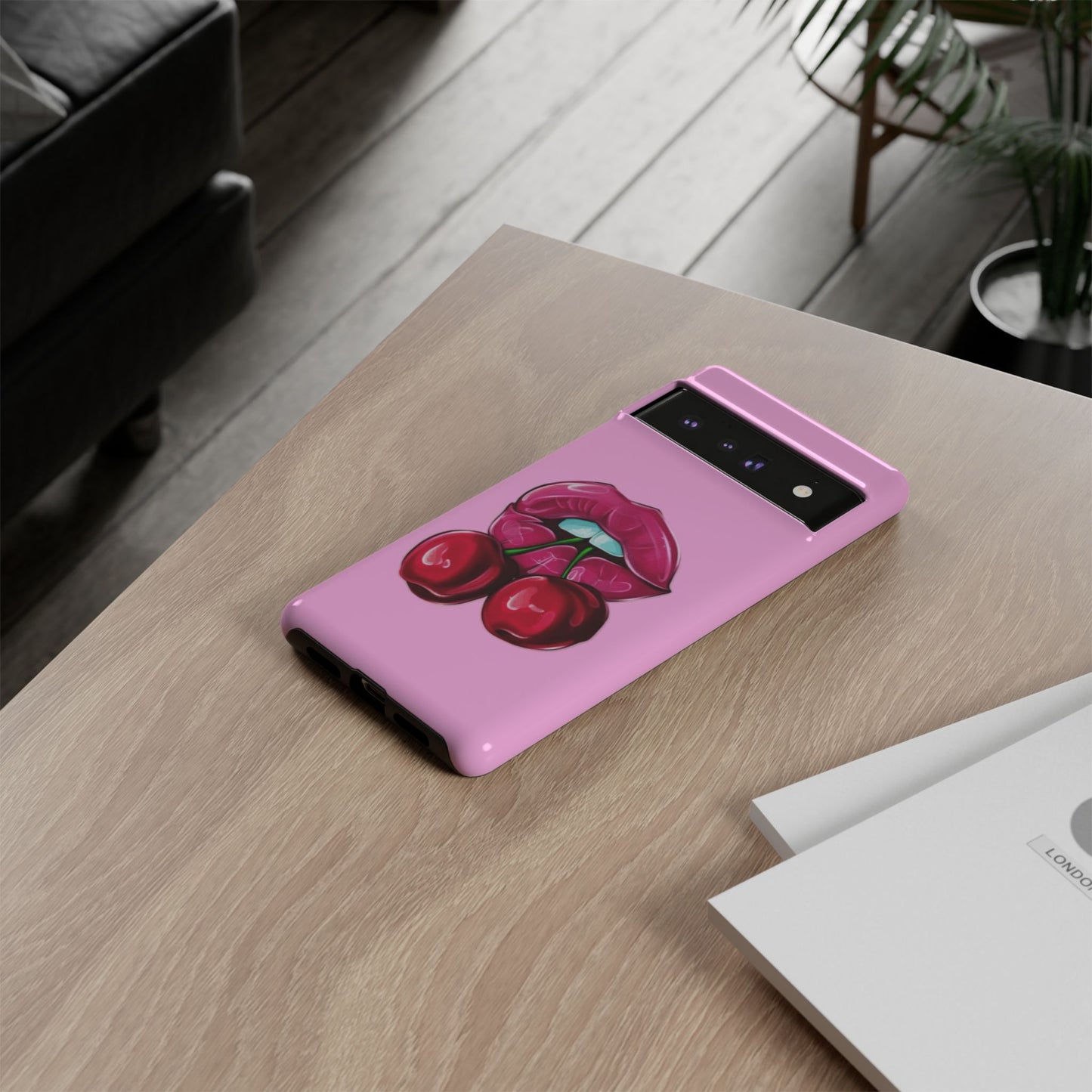 Stylish Phone Case with Cherry Kiss Design, Cute Gift for Her, Trendy Mobile Accessory, Perfect for Birthdays, Valentine's Day, Everyday Use