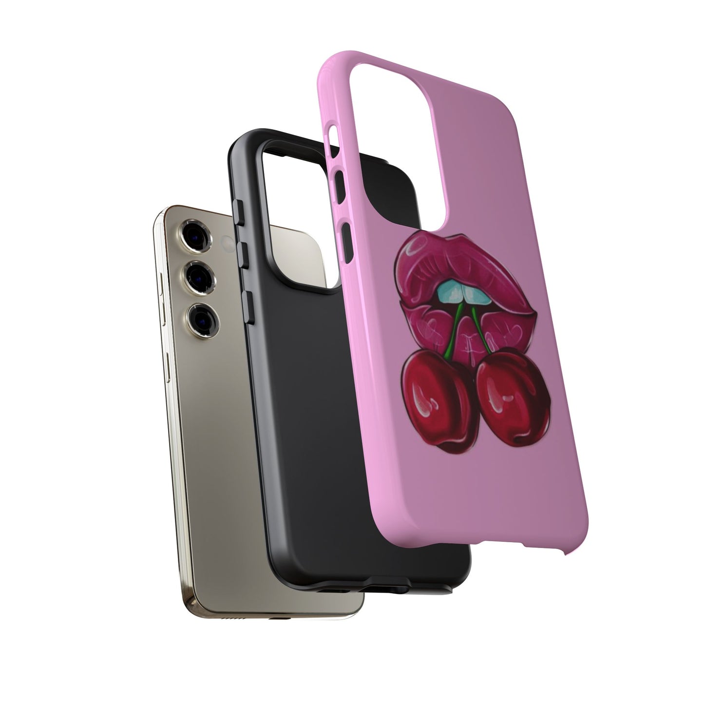 Stylish Phone Case with Cherry Kiss Design, Cute Gift for Her, Trendy Mobile Accessory, Perfect for Birthdays, Valentine's Day, Everyday Use