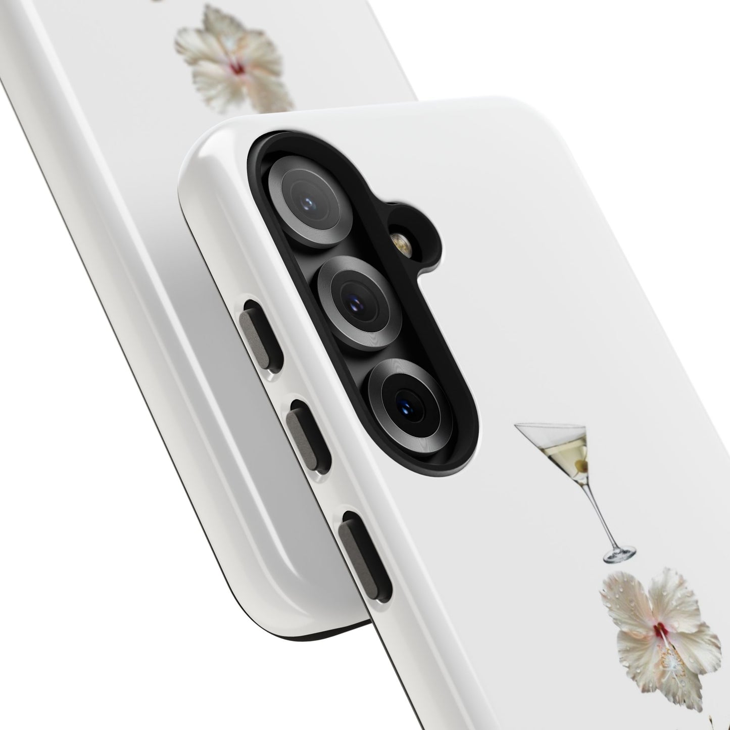 Elegant Nature-Inspired Tough Phone Case with Martini, Flower, Butterfly, and Leopard Design