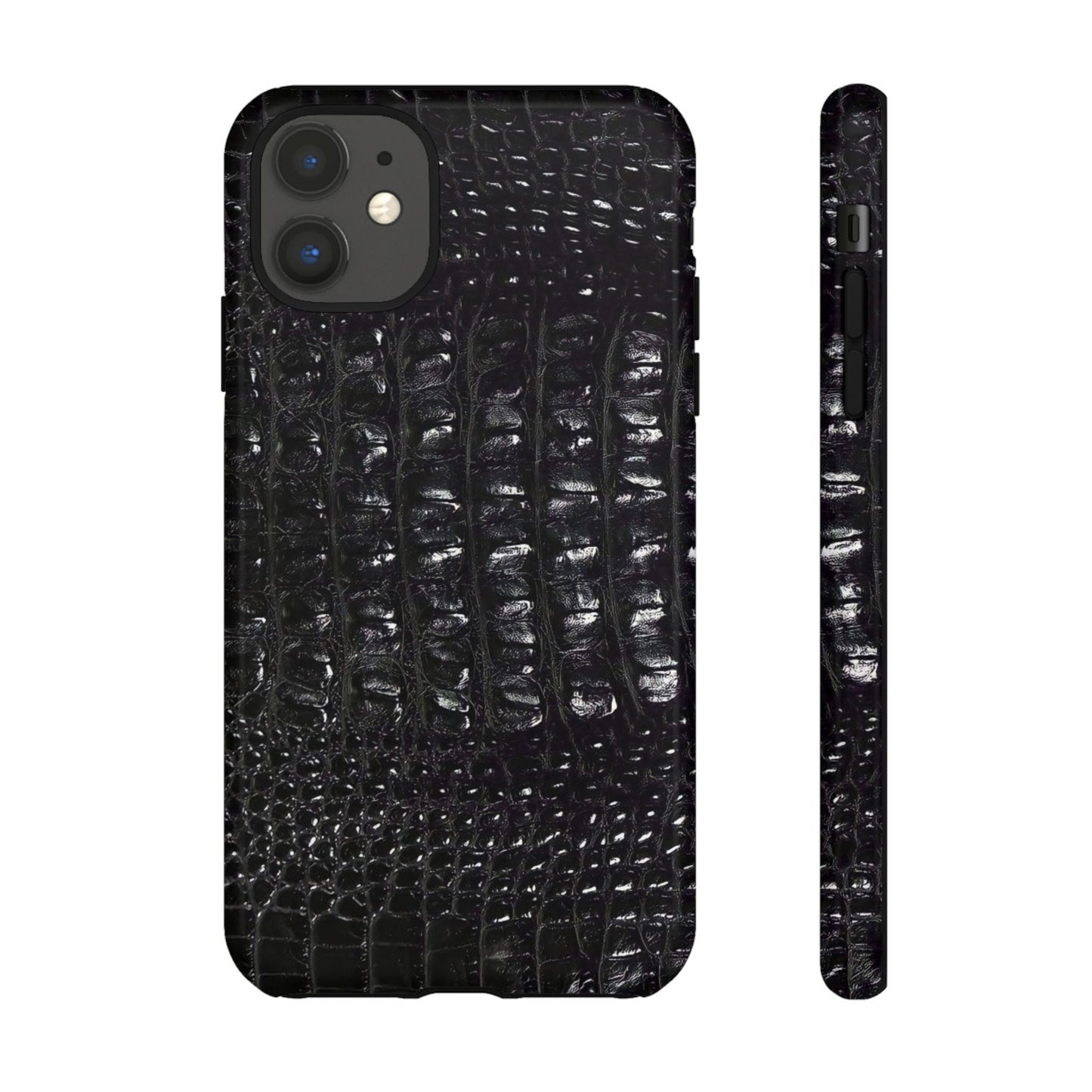 Black Croc Texture Tough Phone Case — Rugged Protective iPhone Cover