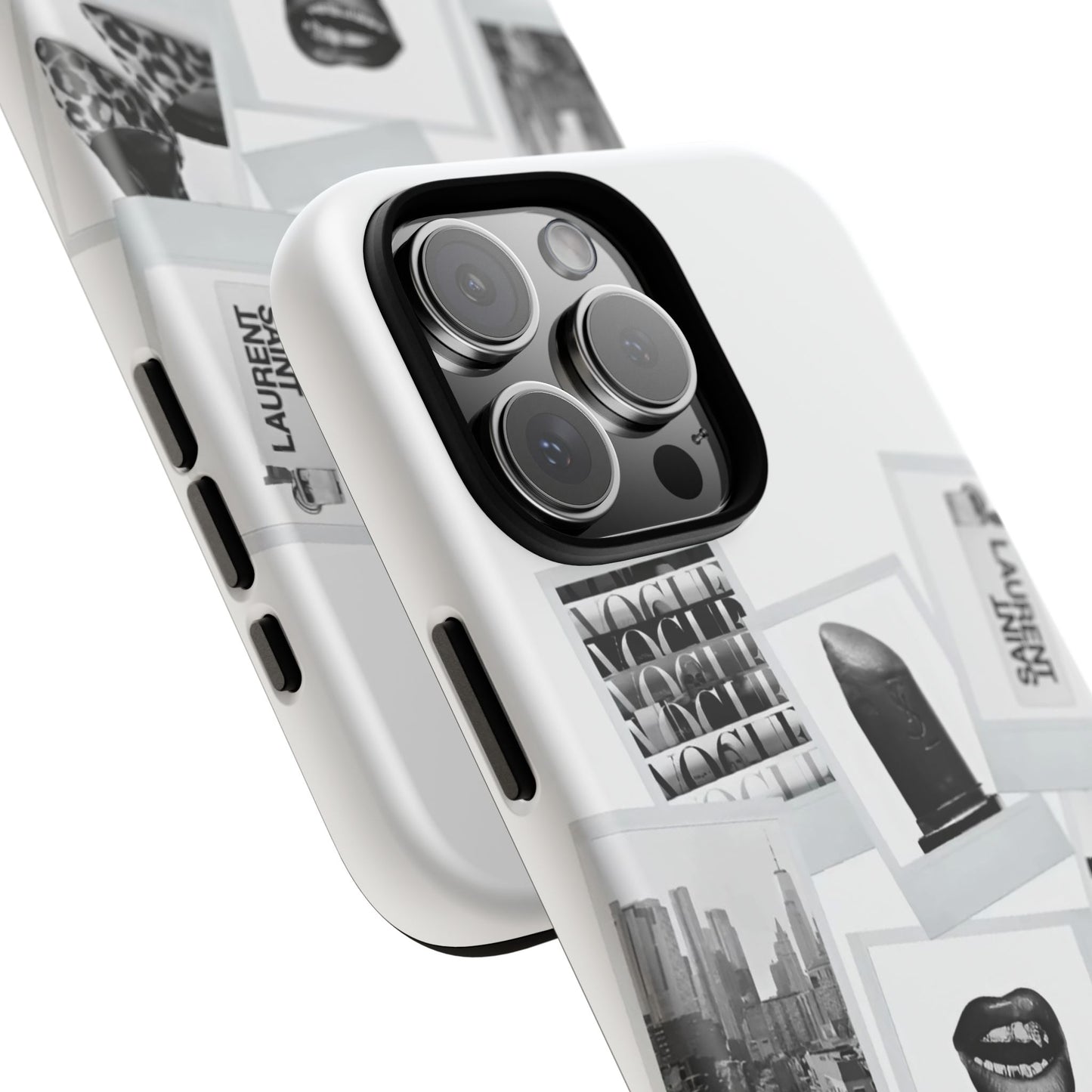 Phone Case — Black & White Polaroid Collage (City, Fashion, Lipstick)