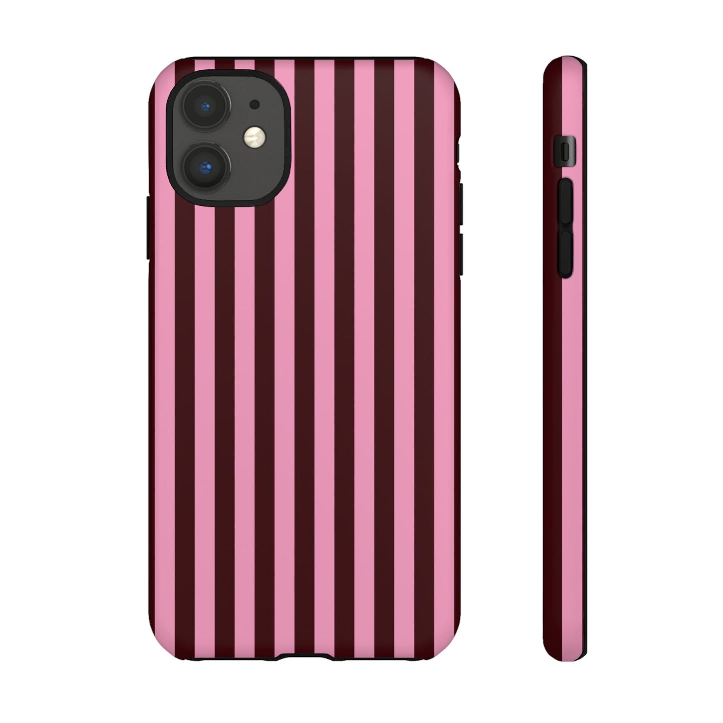 Striped Pink & Burgundy Tough Phone Case — Durable Vertical Stripe Protection