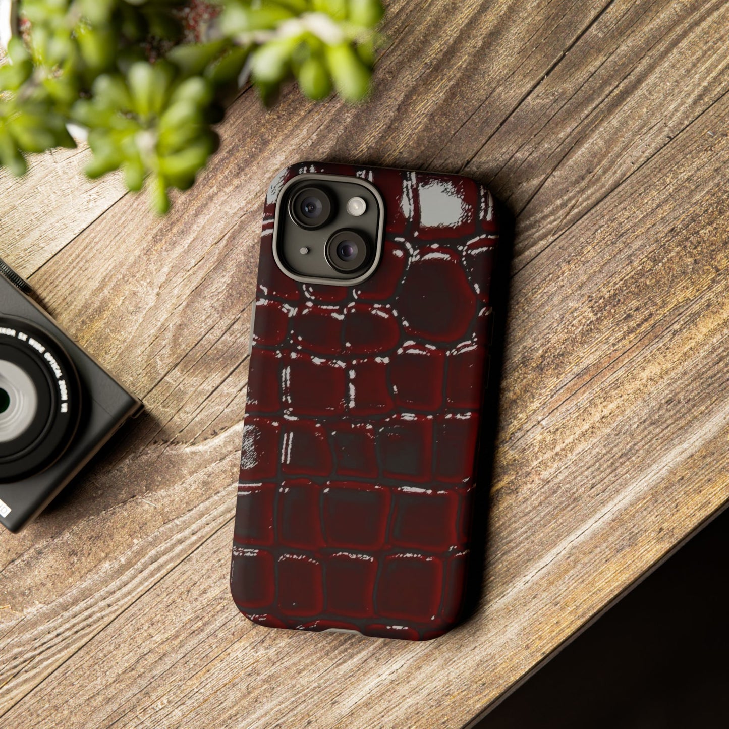 Croc Embossed Burgundy Tough Phone Case