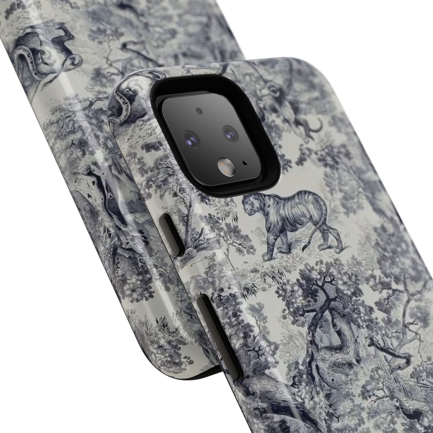 Toile Safari Phone Case — Vintage Tiger & Jungle Pattern Protective Tough Case