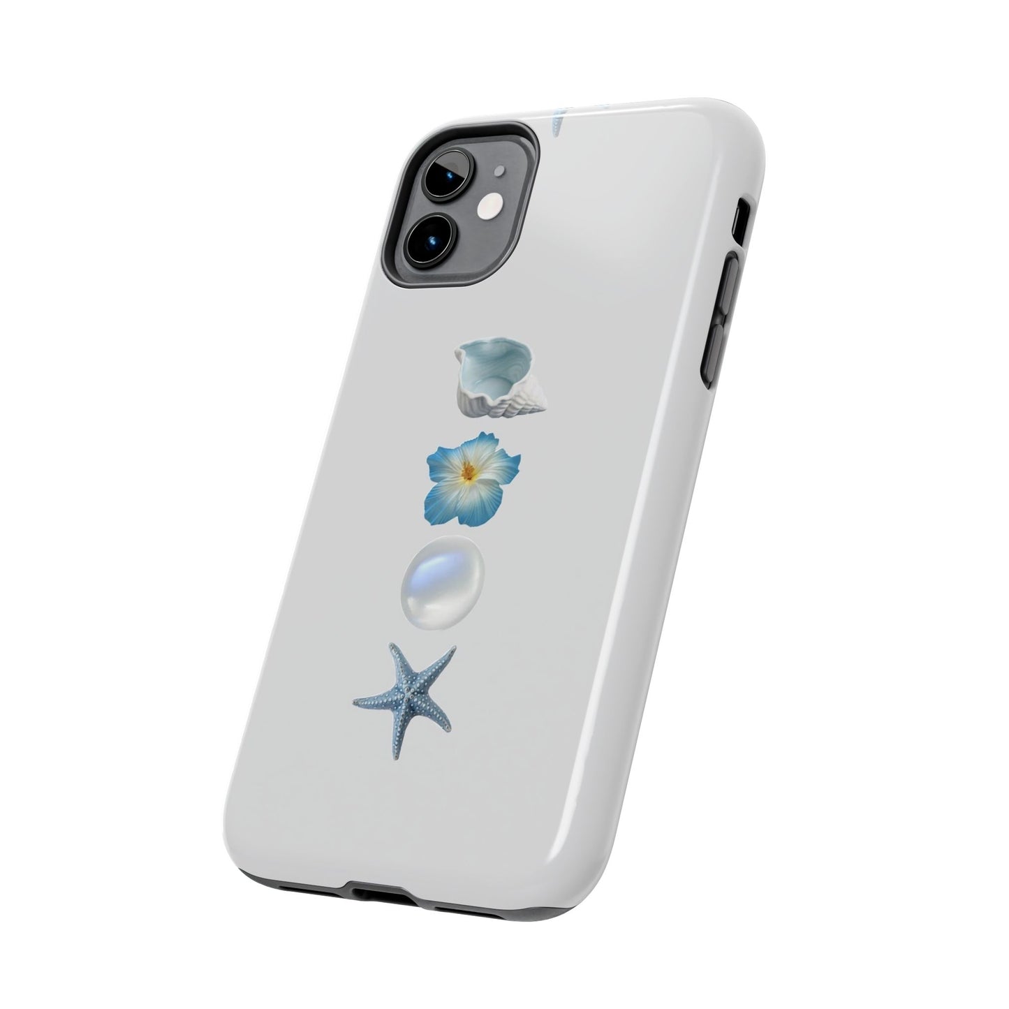Ocean-Inspired Tough Phone Cases - Coastal Design with Shells and Pearls