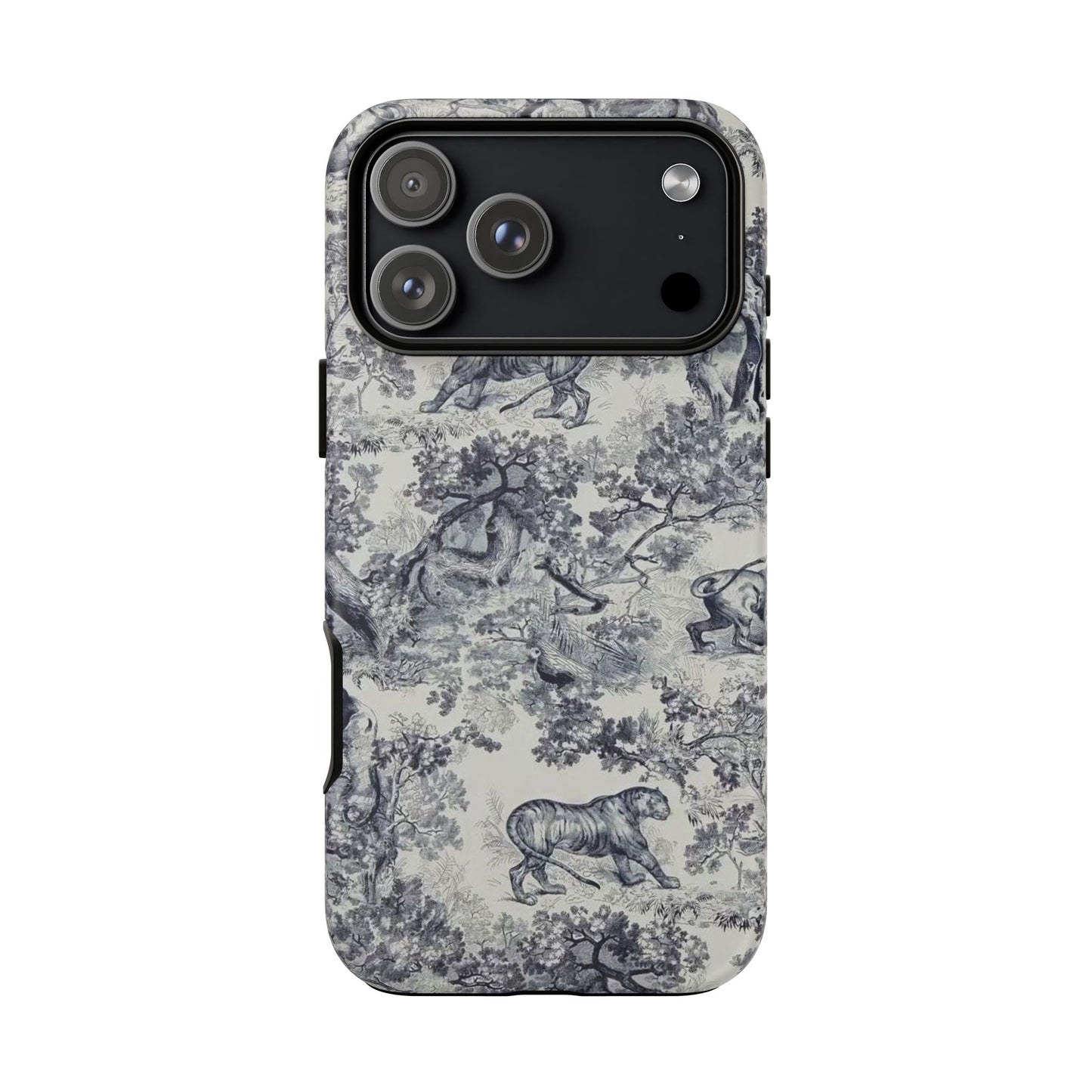 Toile Safari Phone Case — Vintage Tiger & Jungle Pattern Protective Tough Case