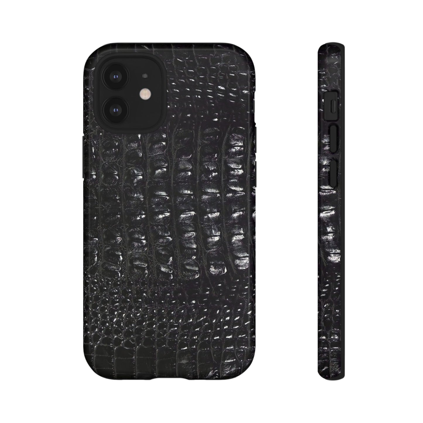 Black Croc Texture Tough Phone Case — Rugged Protective iPhone Cover