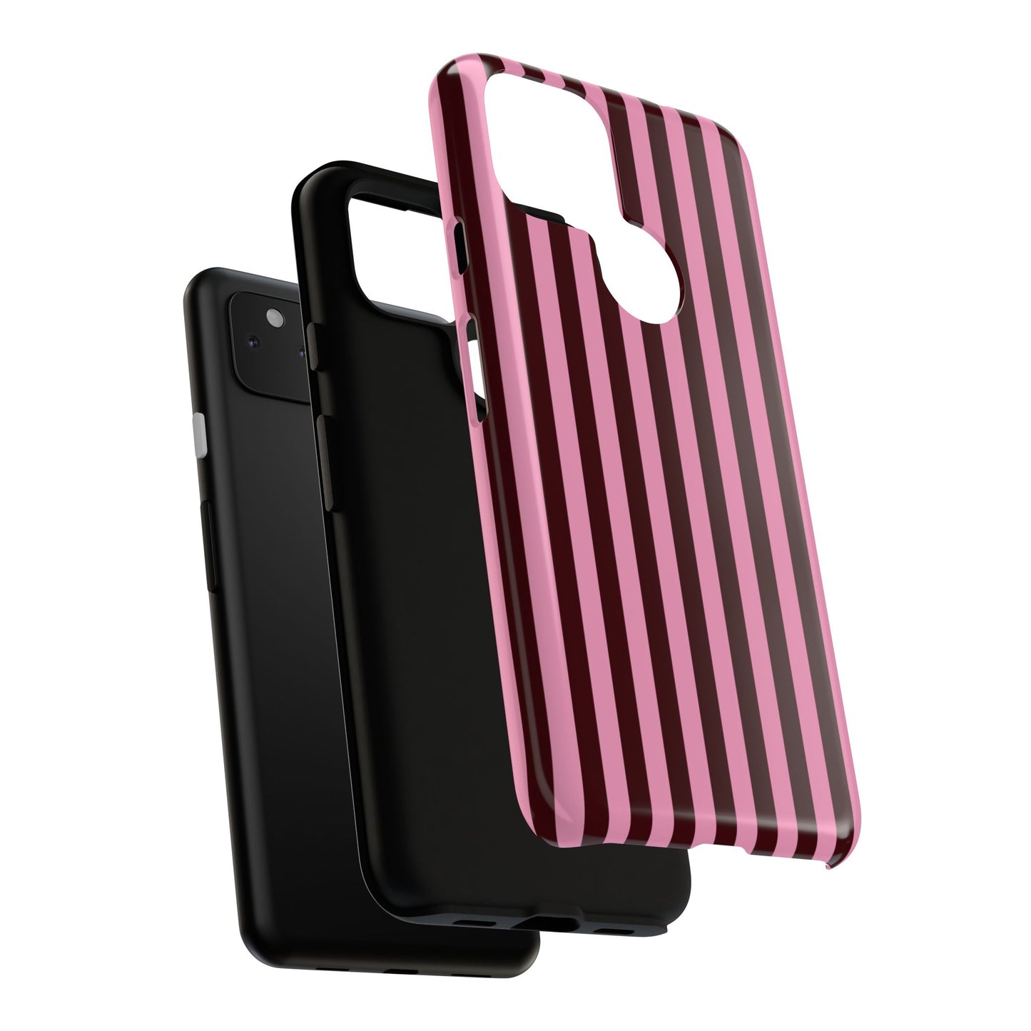 Striped Pink & Burgundy Tough Phone Case — Durable Vertical Stripe Protection