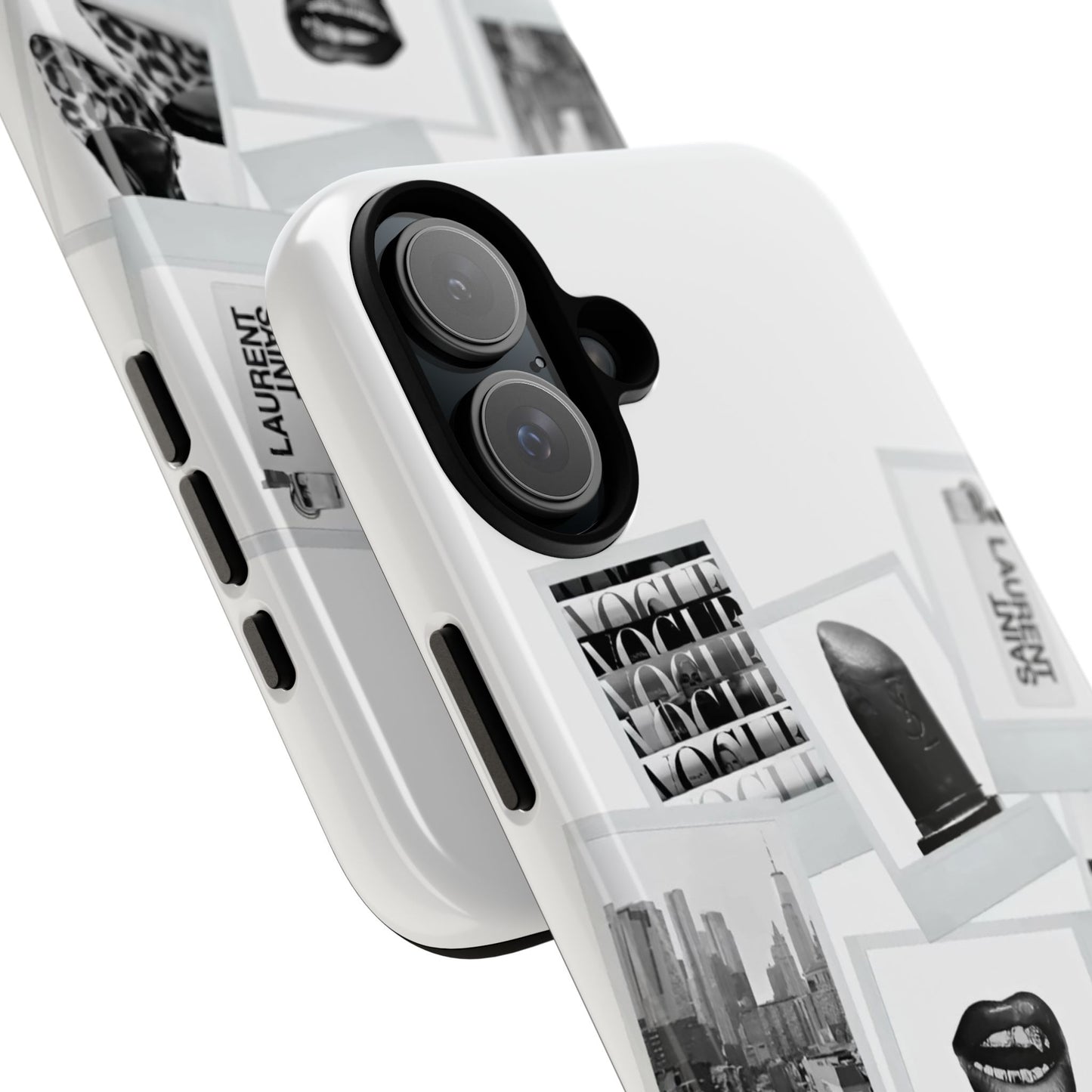 Phone Case — Black & White Polaroid Collage (City, Fashion, Lipstick)