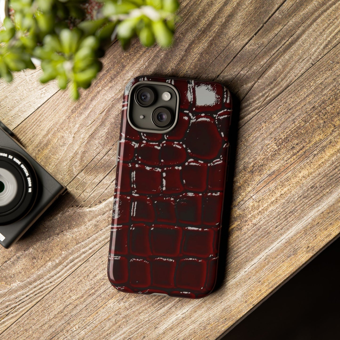 Croc Embossed Burgundy Tough Phone Case