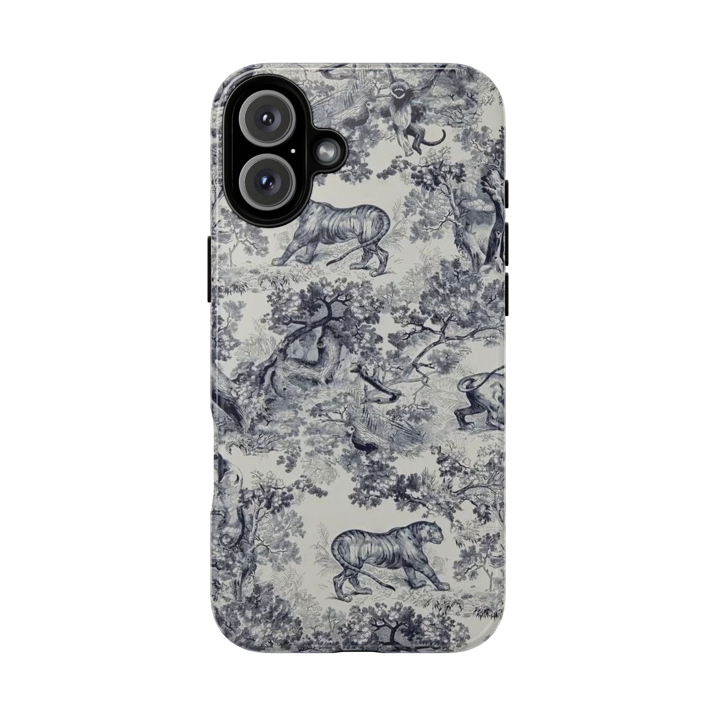 Toile Safari Phone Case — Vintage Tiger & Jungle Pattern Protective Tough Case