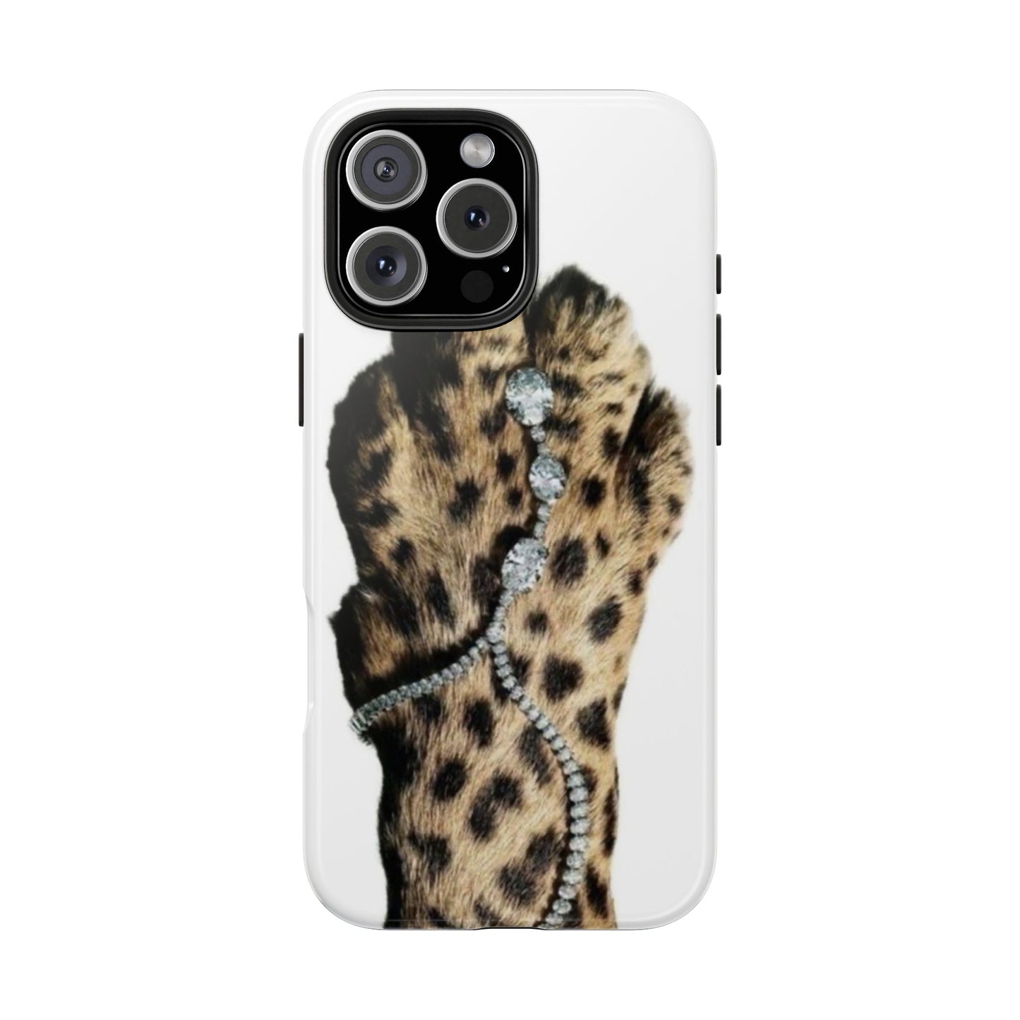 Stylish Leopard Print Tough Phone Case with Diamond Accessories