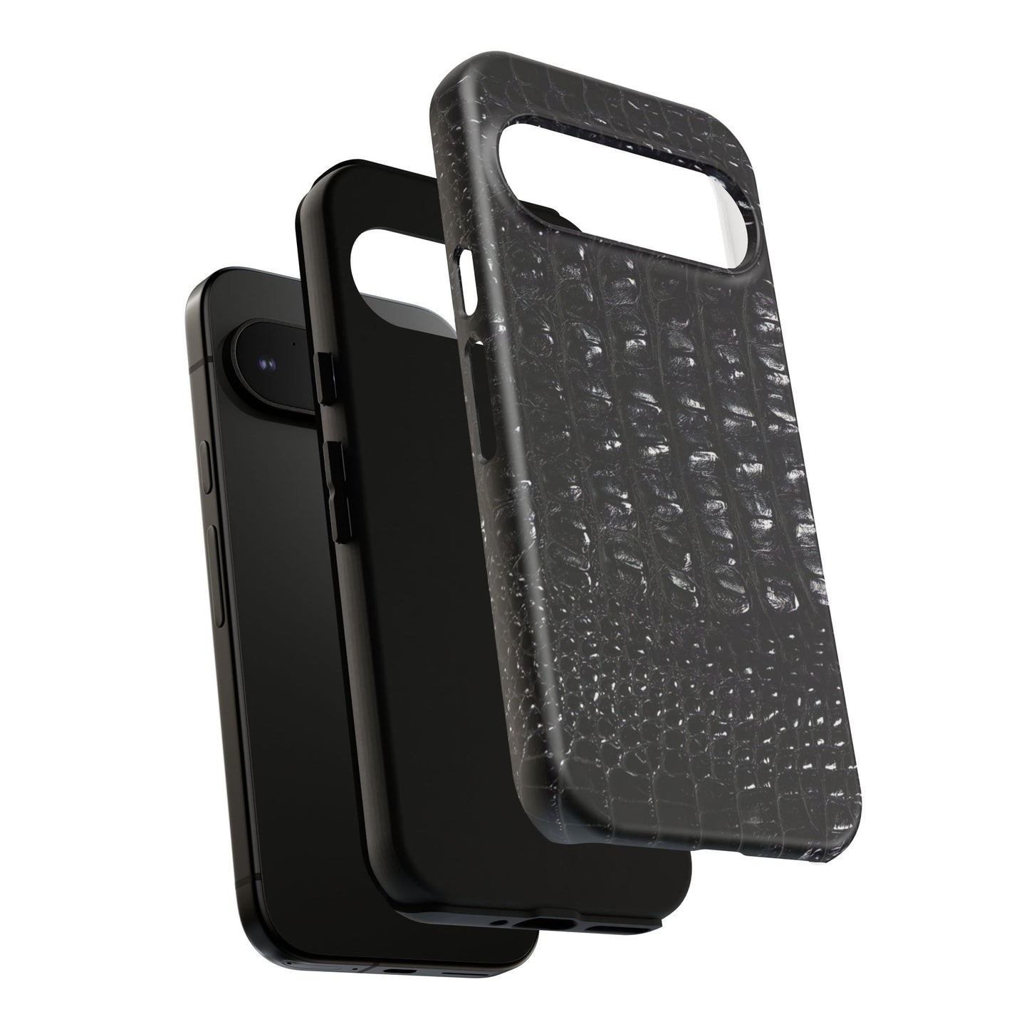 Black Croc Texture Tough Phone Case — Rugged Protective iPhone Cover