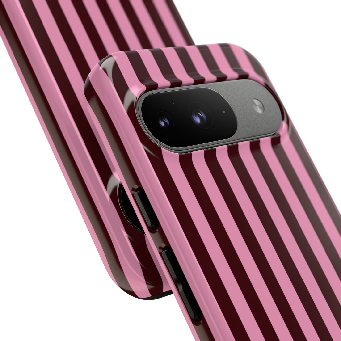 Striped Pink & Burgundy Tough Phone Case — Durable Vertical Stripe Protection