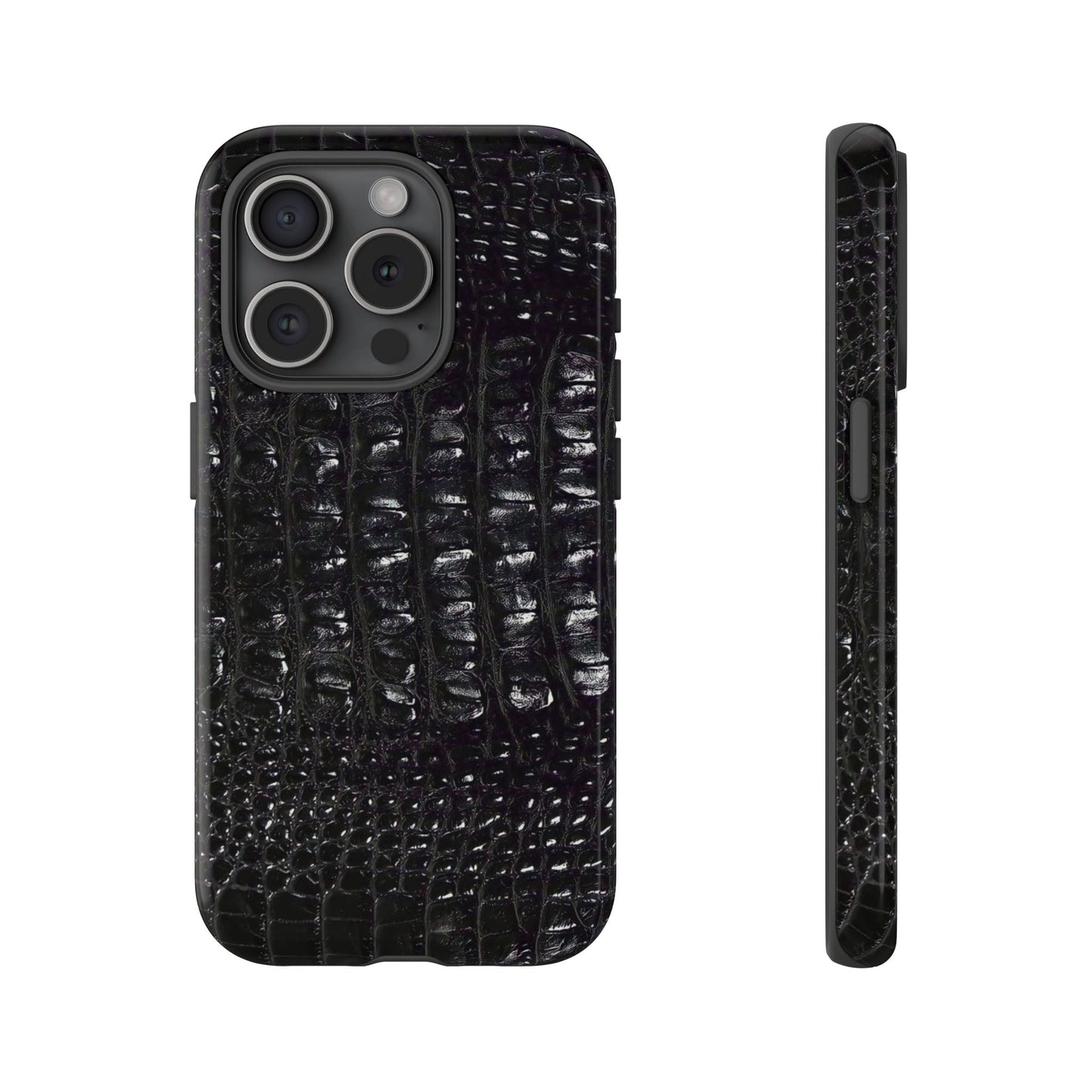 Black Croc Texture Tough Phone Case — Rugged Protective iPhone Cover