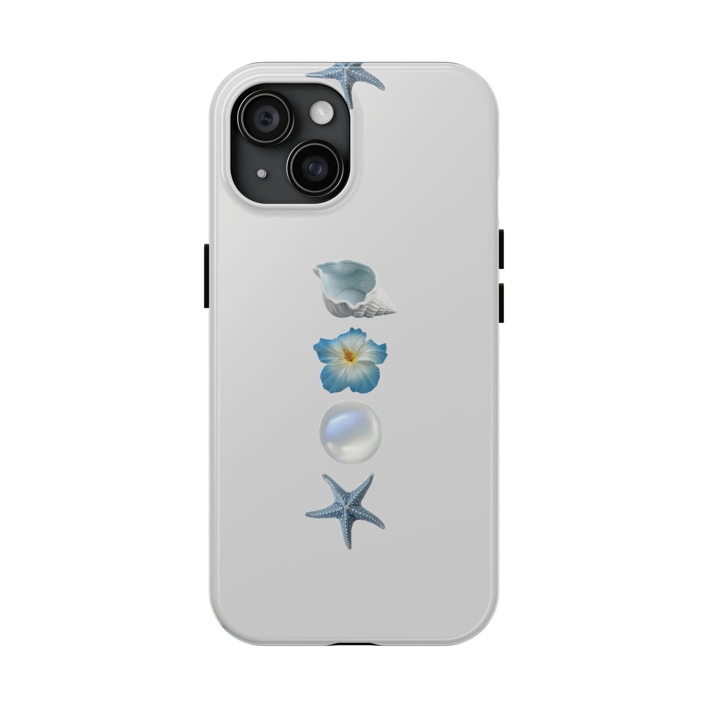 Ocean-Inspired Tough Phone Cases - Coastal Design with Shells and Pearls