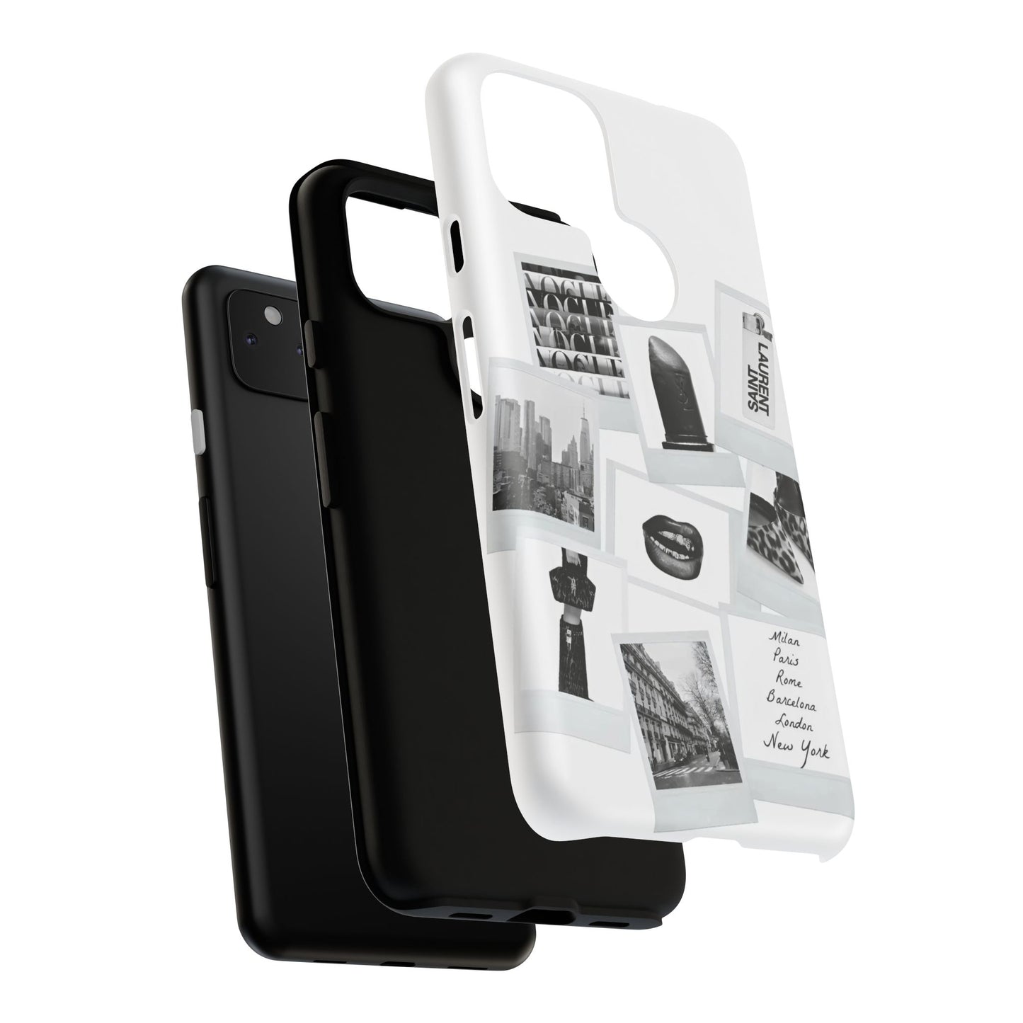 Phone Case — Black & White Polaroid Collage (City, Fashion, Lipstick)