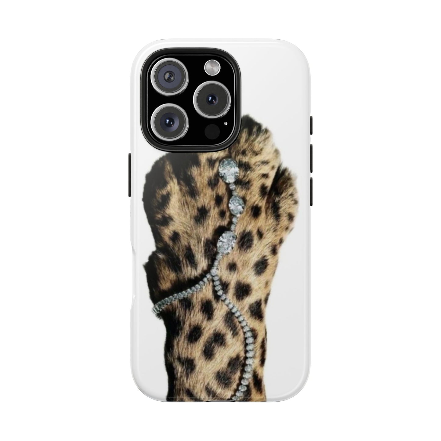 Stylish Leopard Print Tough Phone Case with Diamond Accessories