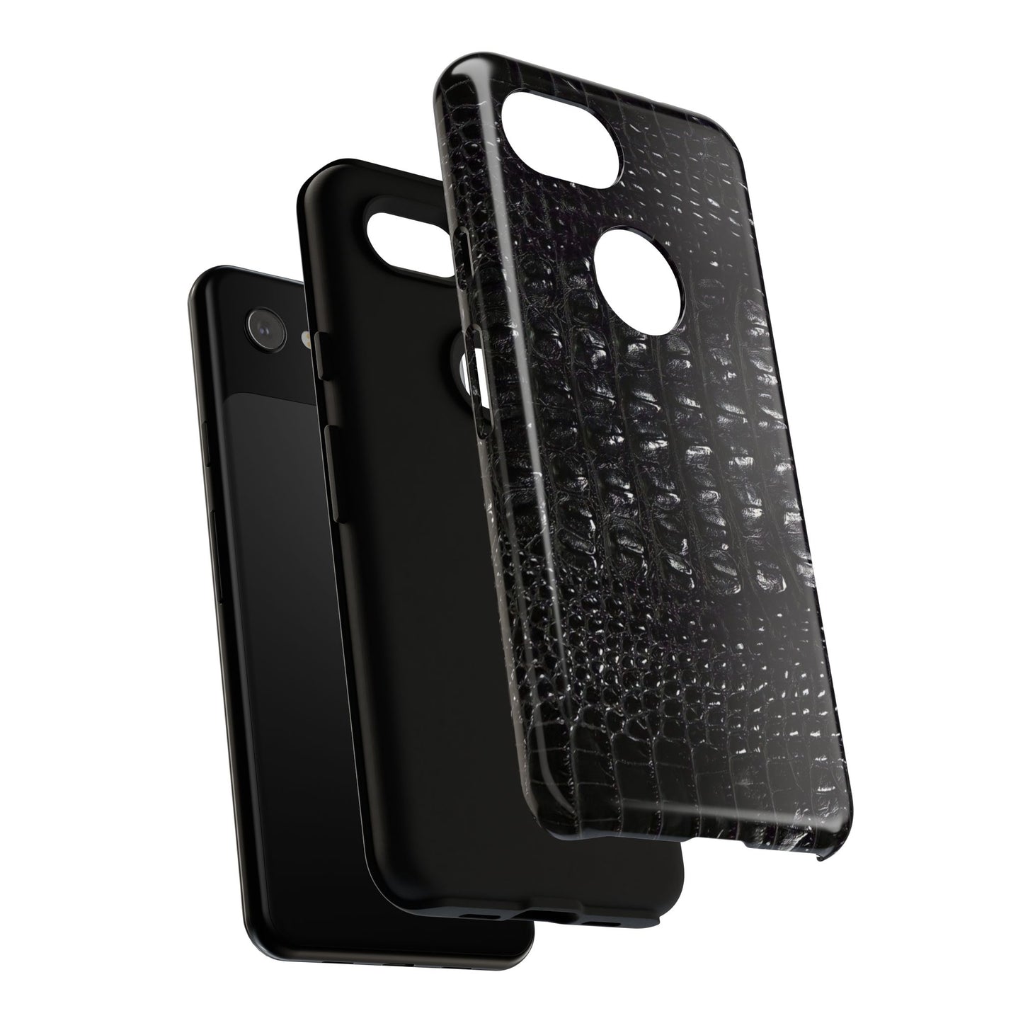 Black Croc Texture Tough Phone Case — Rugged Protective iPhone Cover
