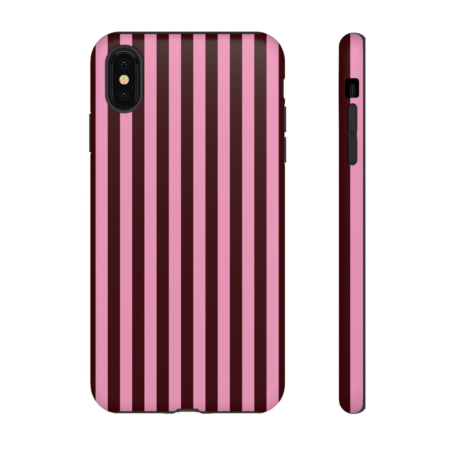 Striped Pink & Burgundy Tough Phone Case — Durable Vertical Stripe Protection