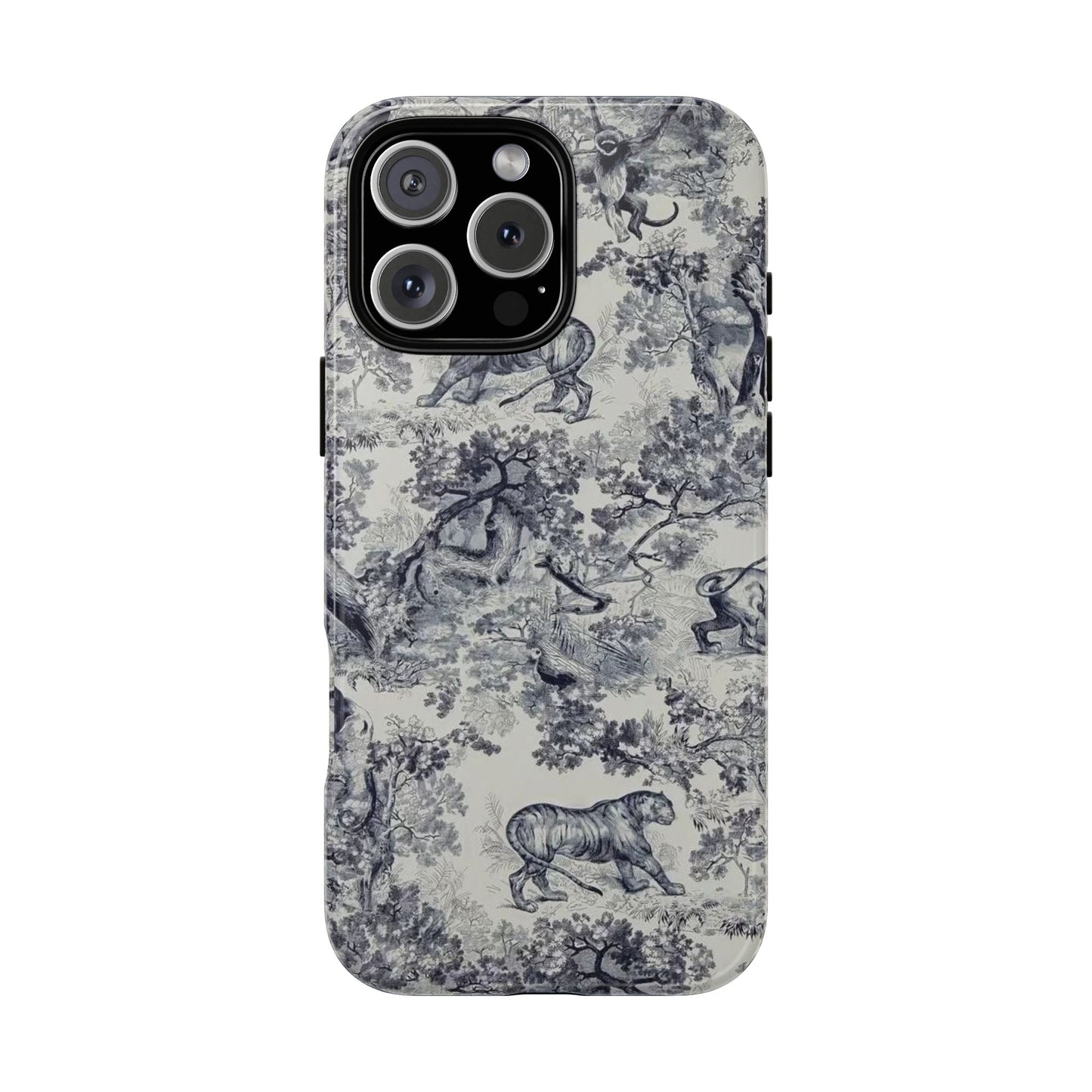 Toile Safari Phone Case — Vintage Tiger & Jungle Pattern Protective Tough Case