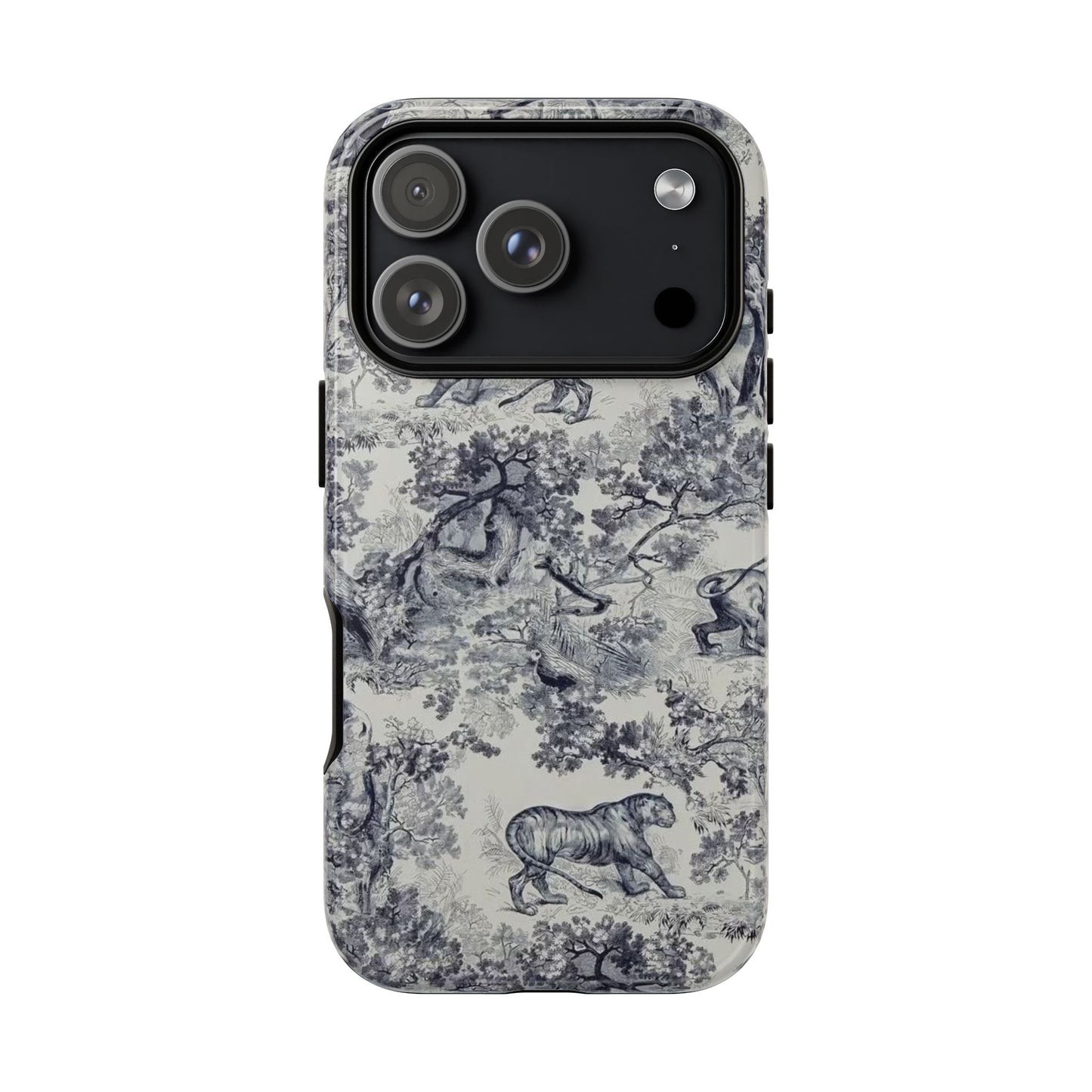 Toile Safari Phone Case — Vintage Tiger & Jungle Pattern Protective Tough Case