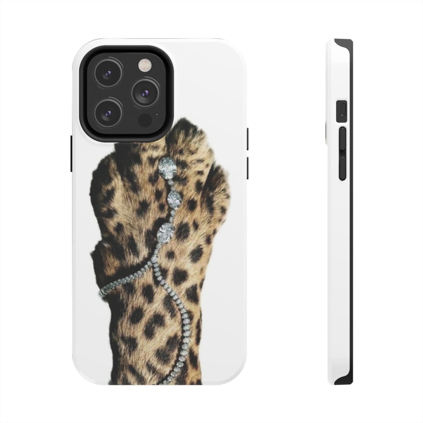 Stylish Leopard Print Tough Phone Case with Diamond Accessories