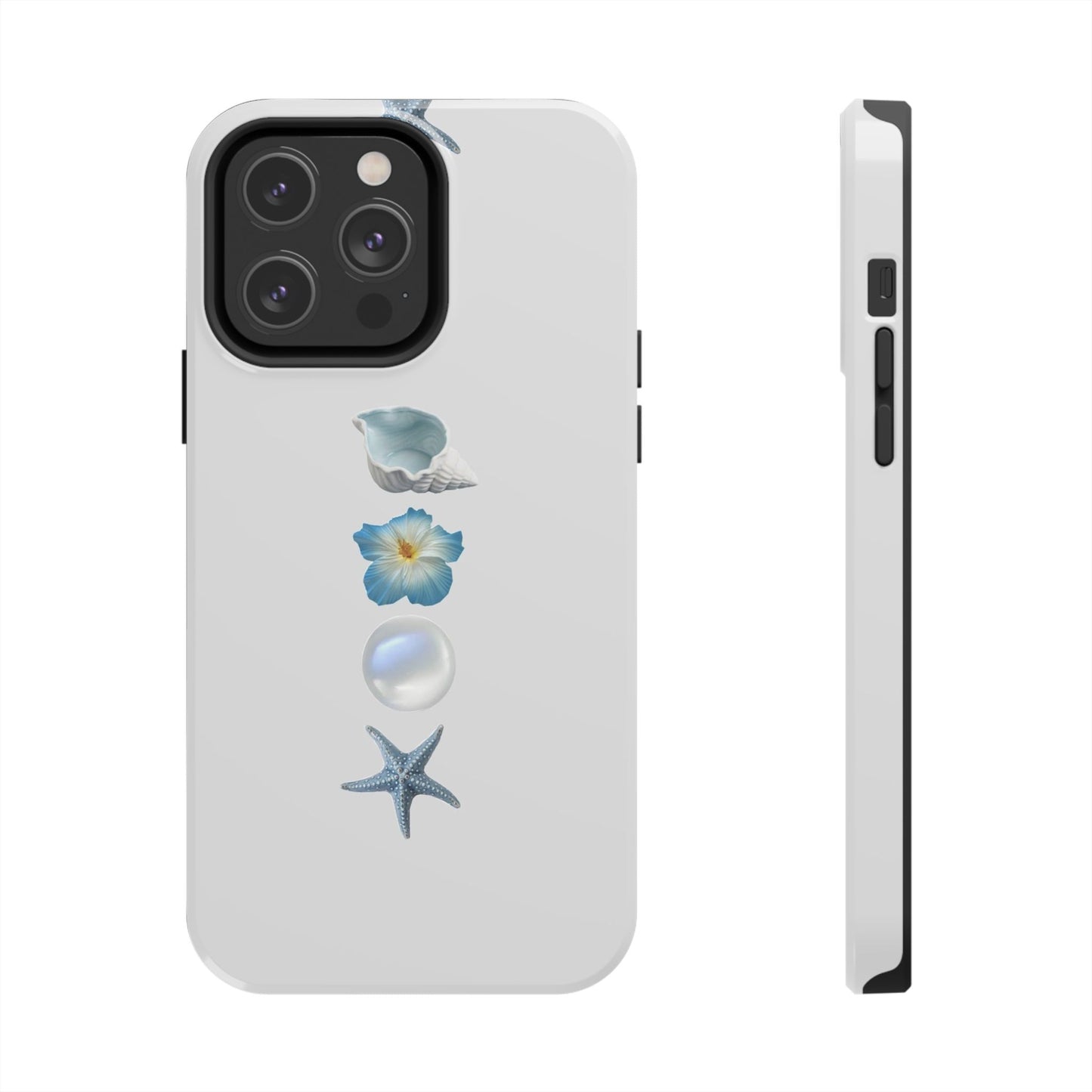 Ocean-Inspired Tough Phone Cases - Coastal Design with Shells and Pearls