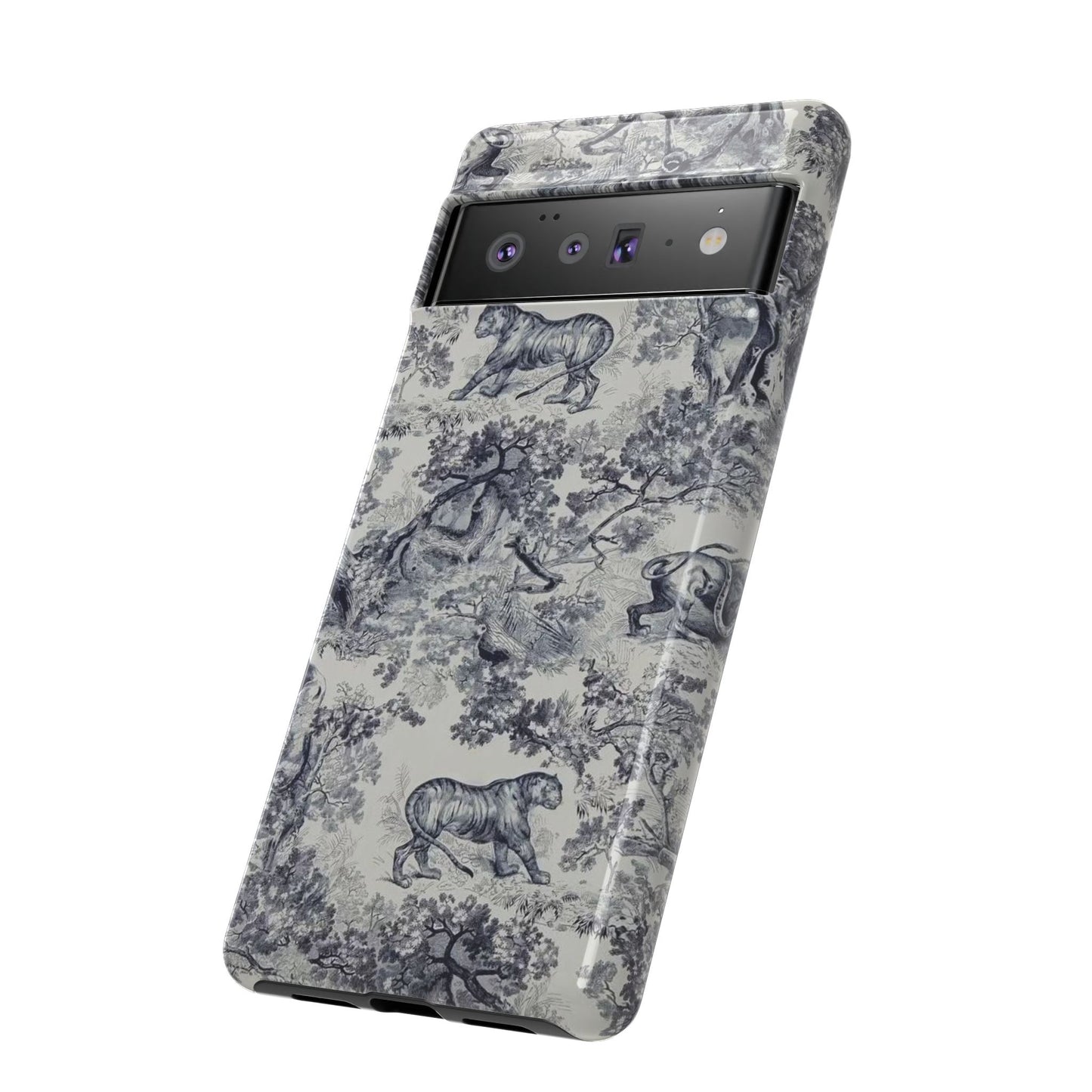Toile Safari Phone Case — Vintage Tiger & Jungle Pattern Protective Tough Case