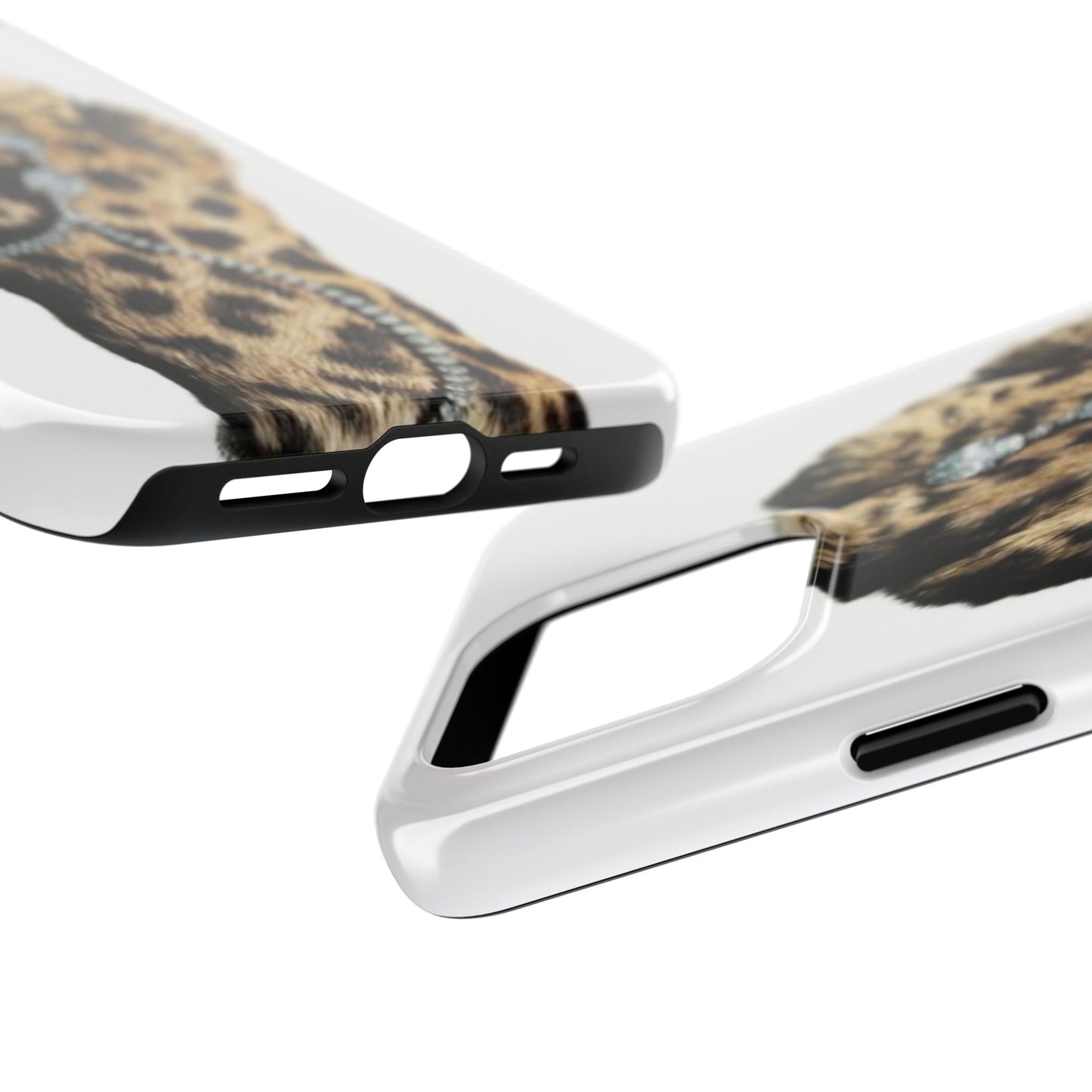 Stylish Leopard Print Tough Phone Case with Diamond Accessories