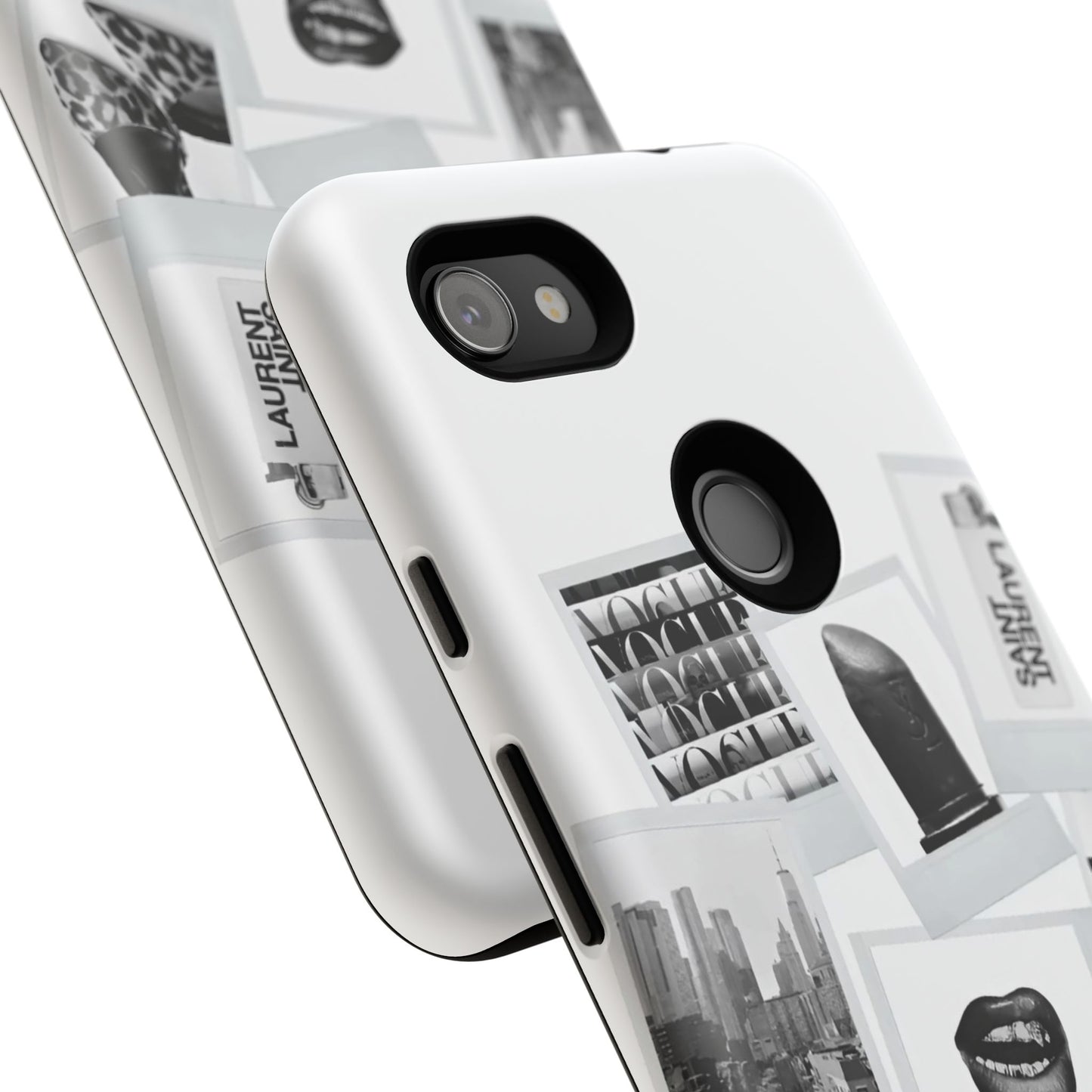 Phone Case — Black & White Polaroid Collage (City, Fashion, Lipstick)