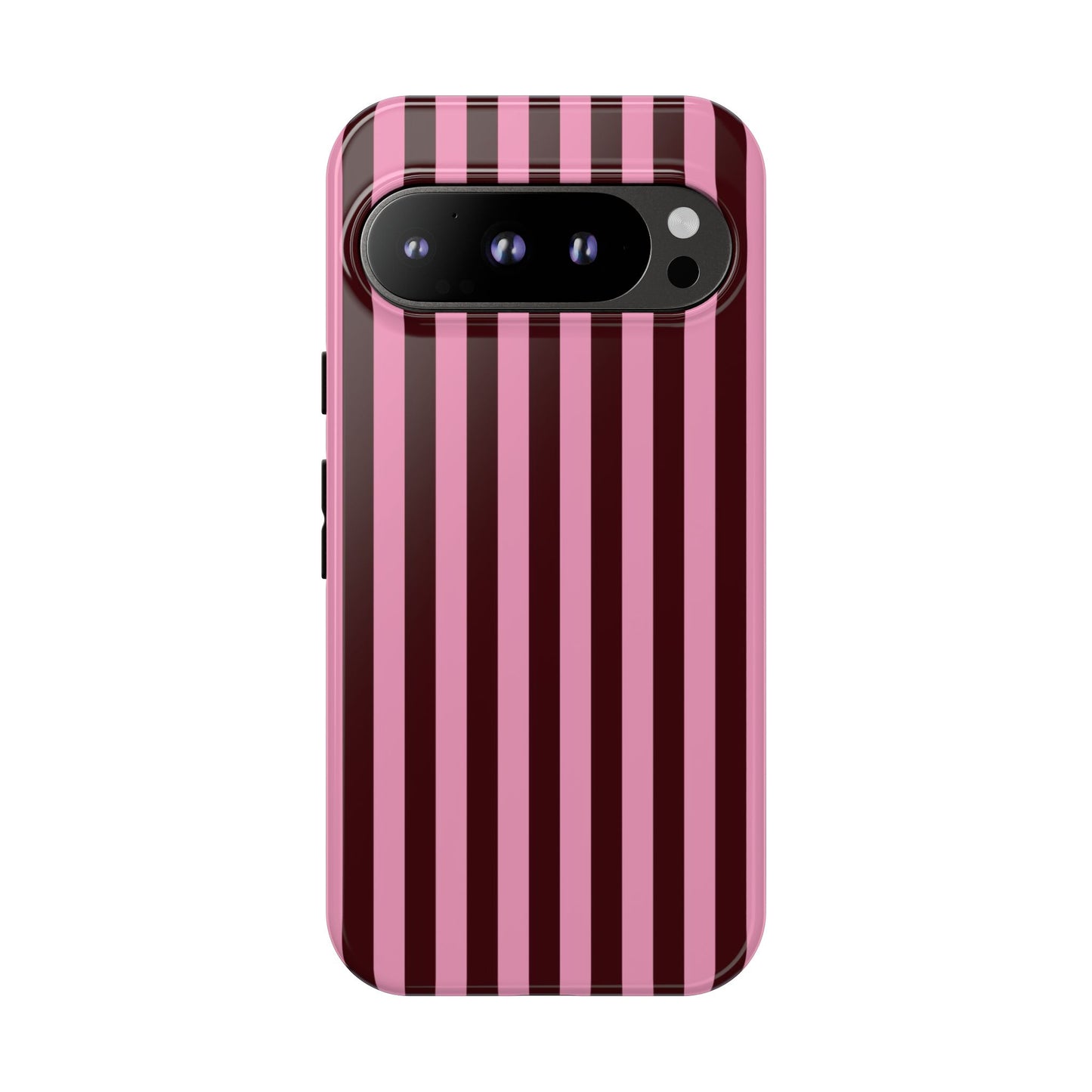 Striped Pink & Burgundy Tough Phone Case — Durable Vertical Stripe Protection