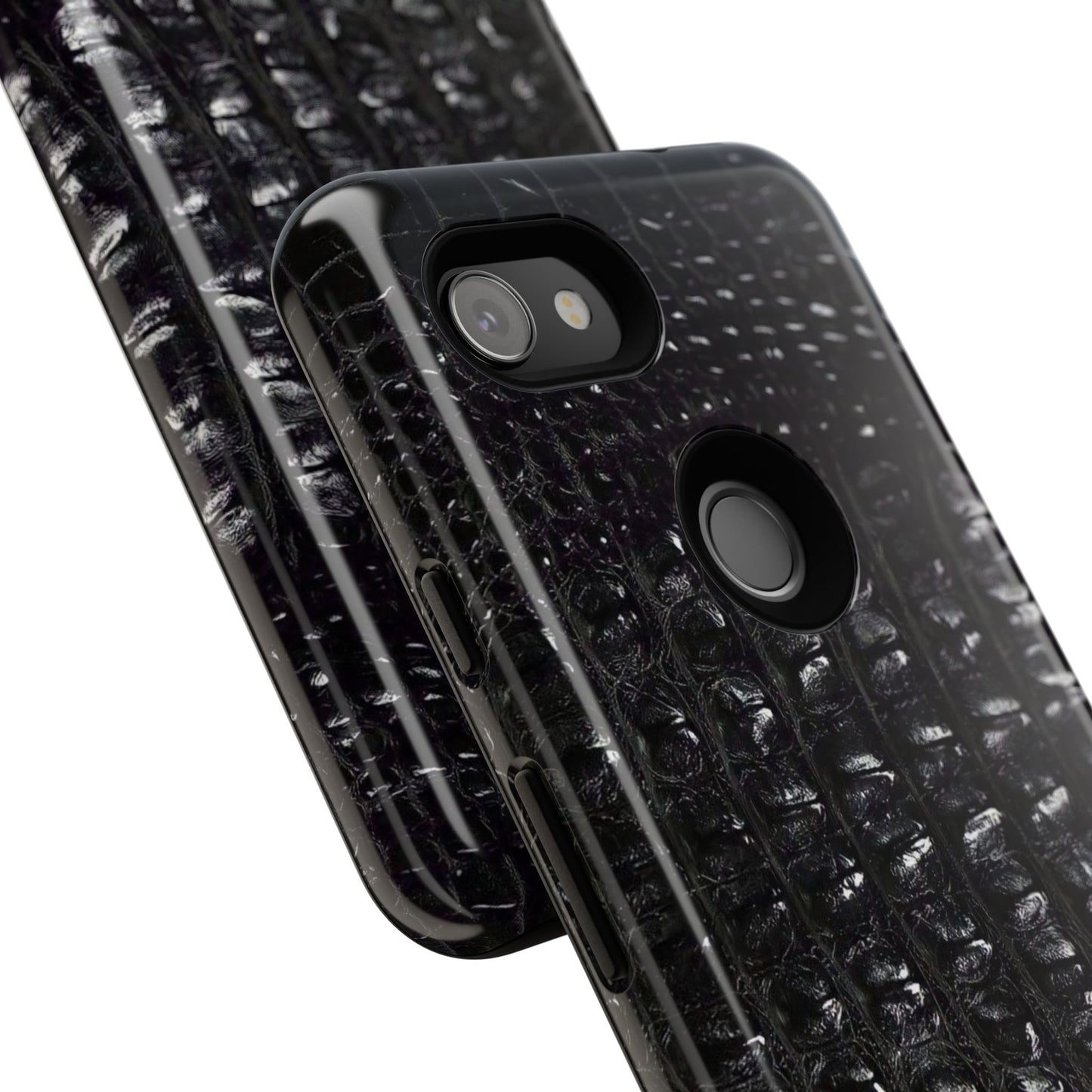 Black Croc Texture Tough Phone Case — Rugged Protective iPhone Cover