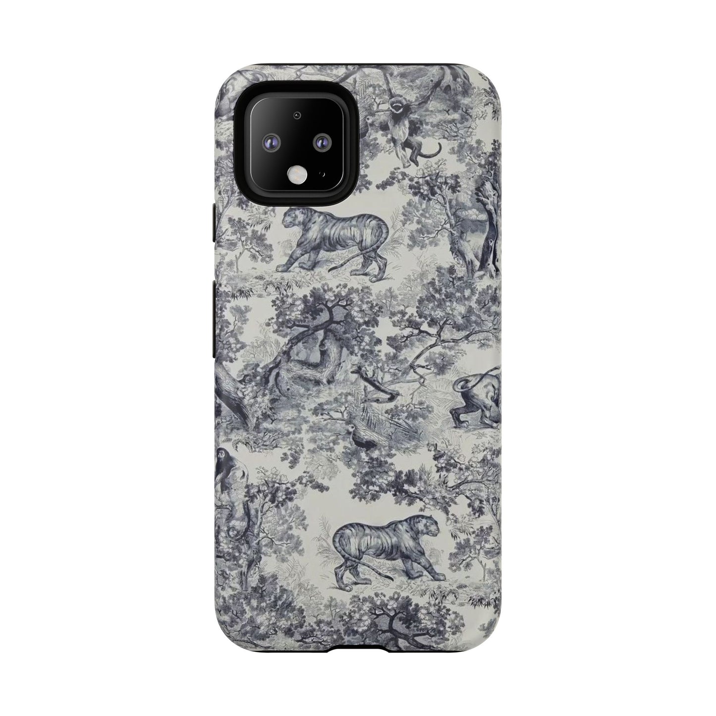 Toile Safari Phone Case — Vintage Tiger & Jungle Pattern Protective Tough Case
