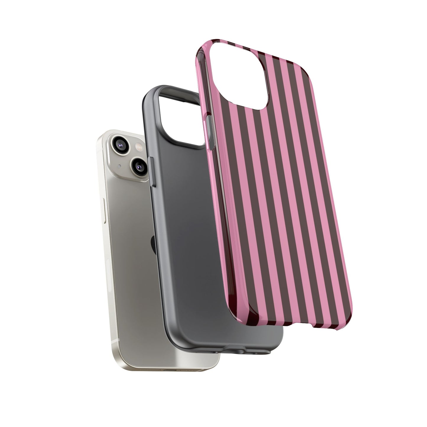 Striped Pink & Burgundy Tough Phone Case — Durable Vertical Stripe Protection