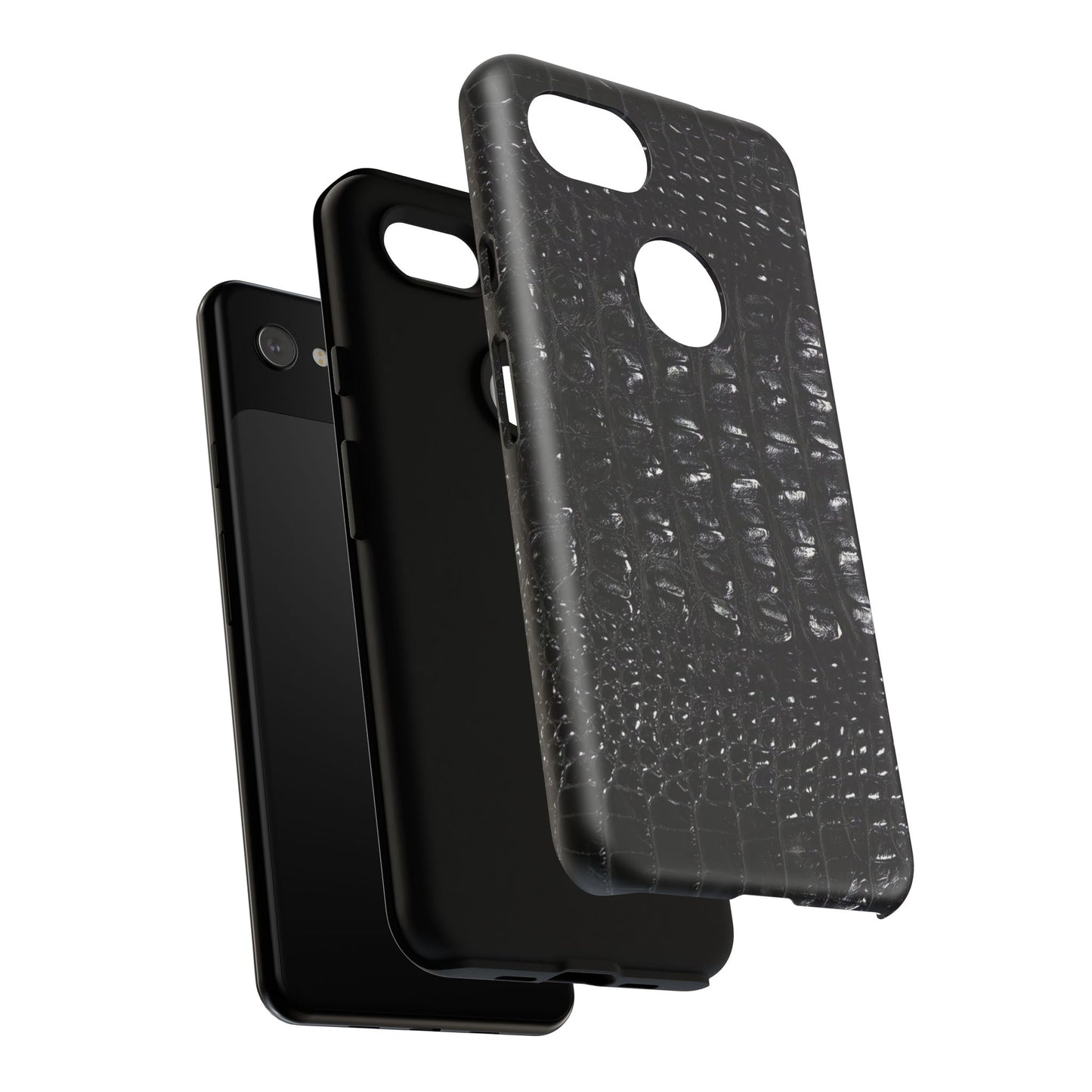 Black Croc Texture Tough Phone Case — Rugged Protective iPhone Cover