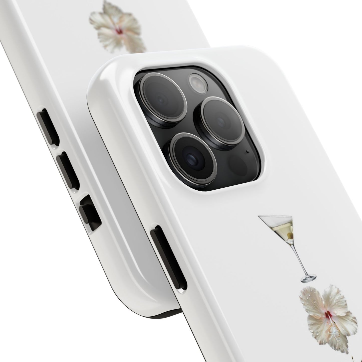 Elegant Nature-Inspired Tough Phone Case with Martini, Flower, Butterfly, and Leopard Design