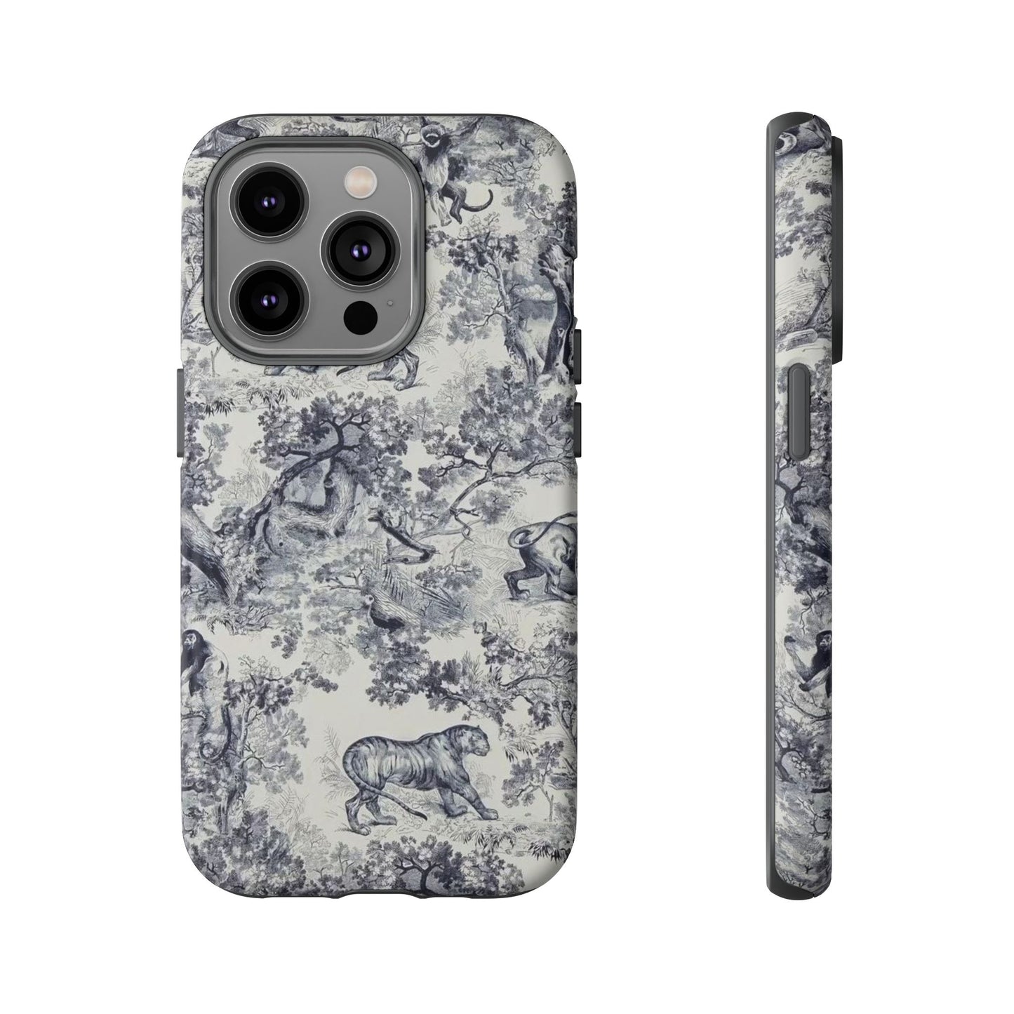 Toile Safari Phone Case — Vintage Tiger & Jungle Pattern Protective Tough Case