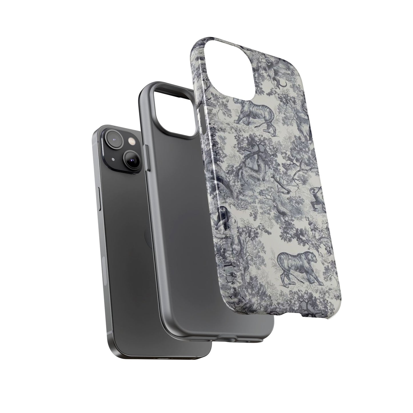 Toile Safari Phone Case — Vintage Tiger & Jungle Pattern Protective Tough Case