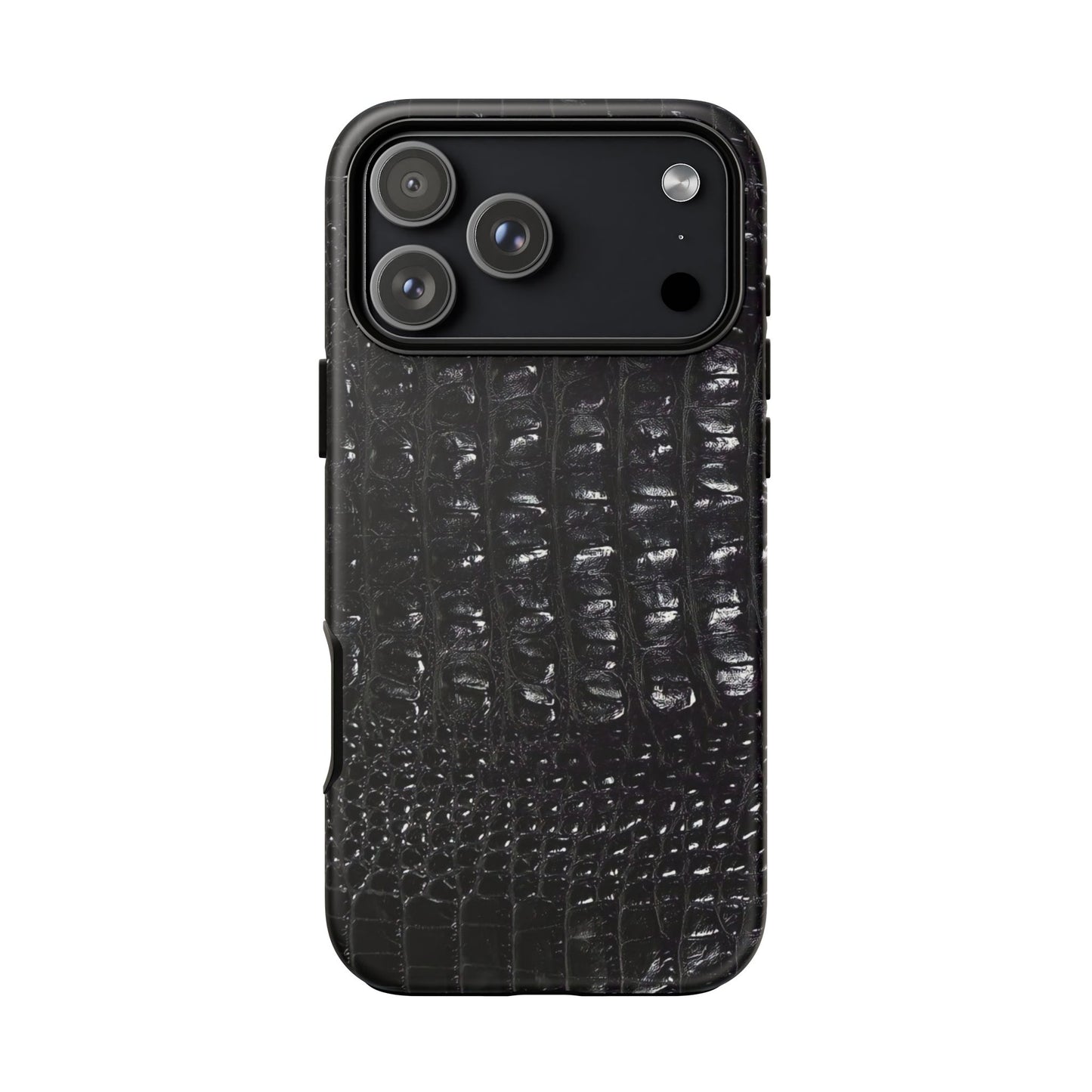 Black Croc Texture Tough Phone Case — Rugged Protective iPhone Cover